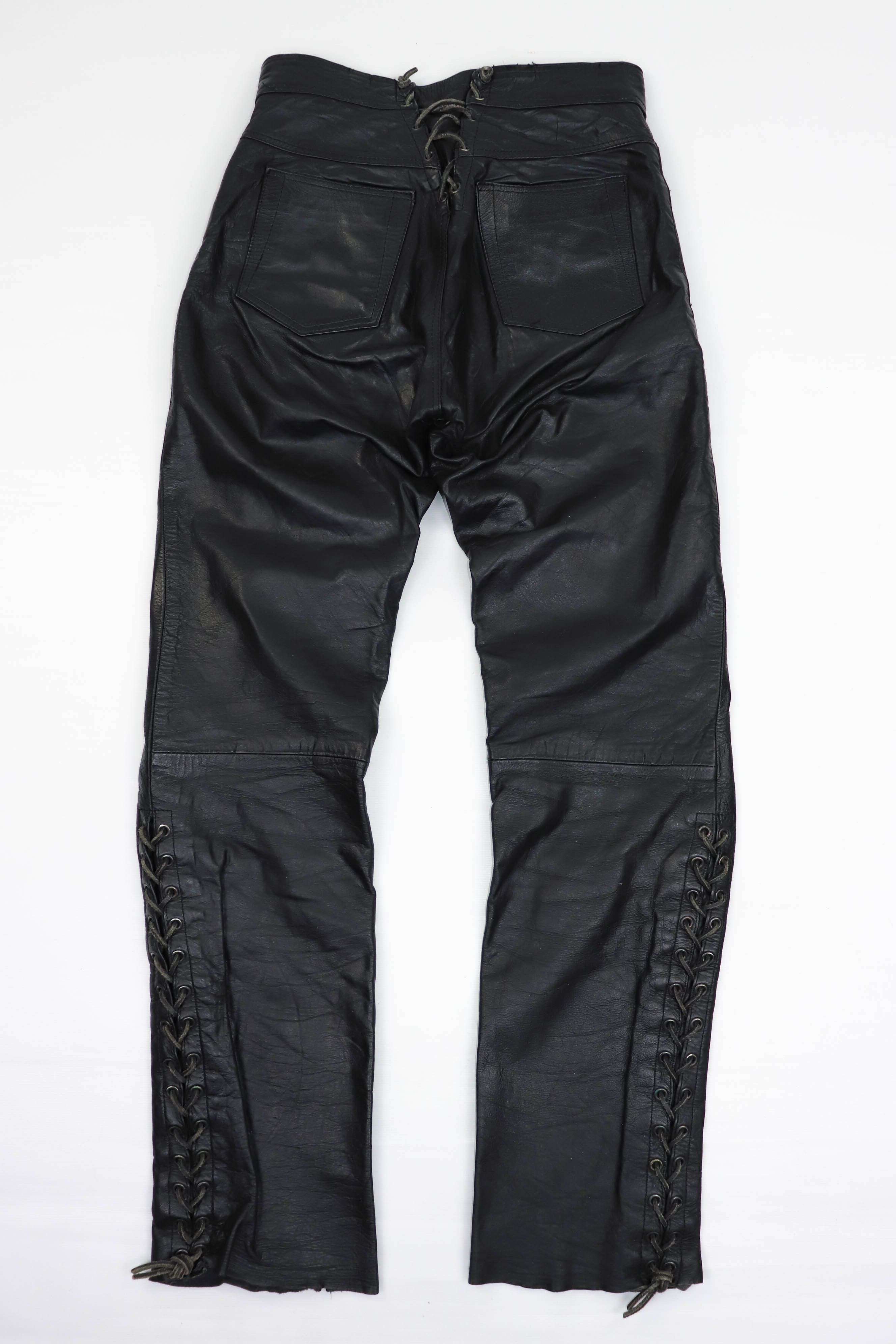 image of Cowboy Equipment x Leather Gz Vintage Cowboy Western Side Laces Leather Trousers Pants in Black (Si