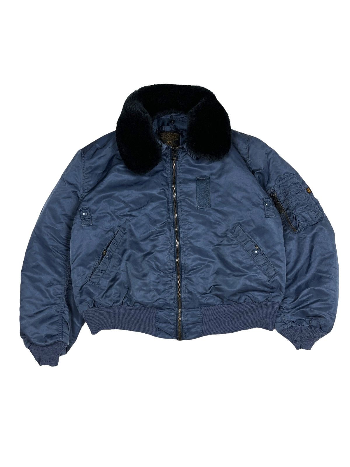 image of Alpha Industries Vintage Type B-15C Sherpa Collar Bomber Usa in Blue, Men's (Size Large)