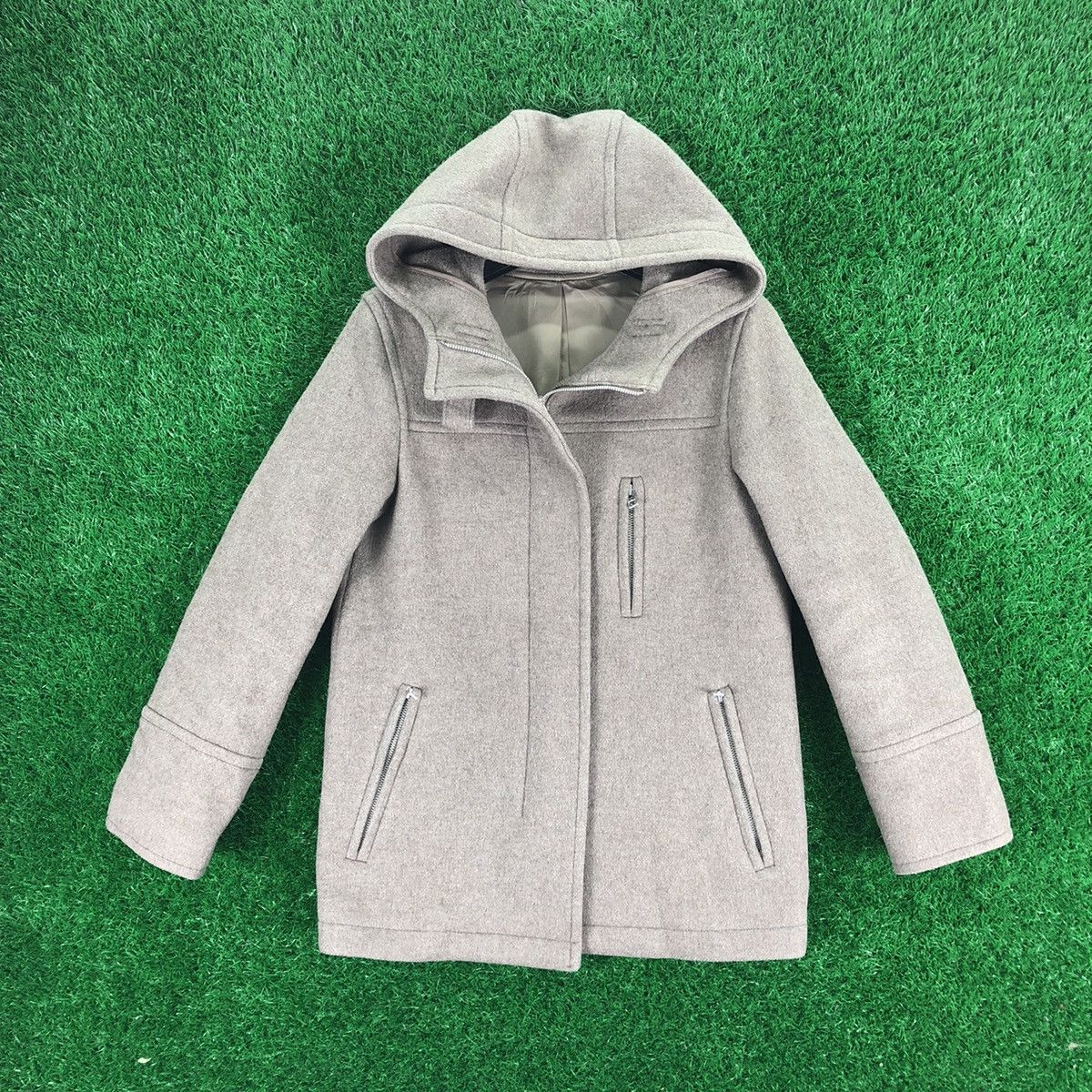 image of Vintage 80's Vert Áche Wool Zipper Jacket Hoodie in Grey, Women's (Size XS)