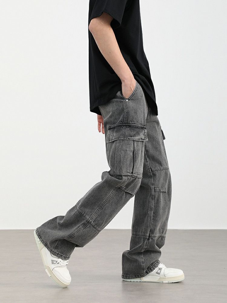 washed fade grunge cargo jeans