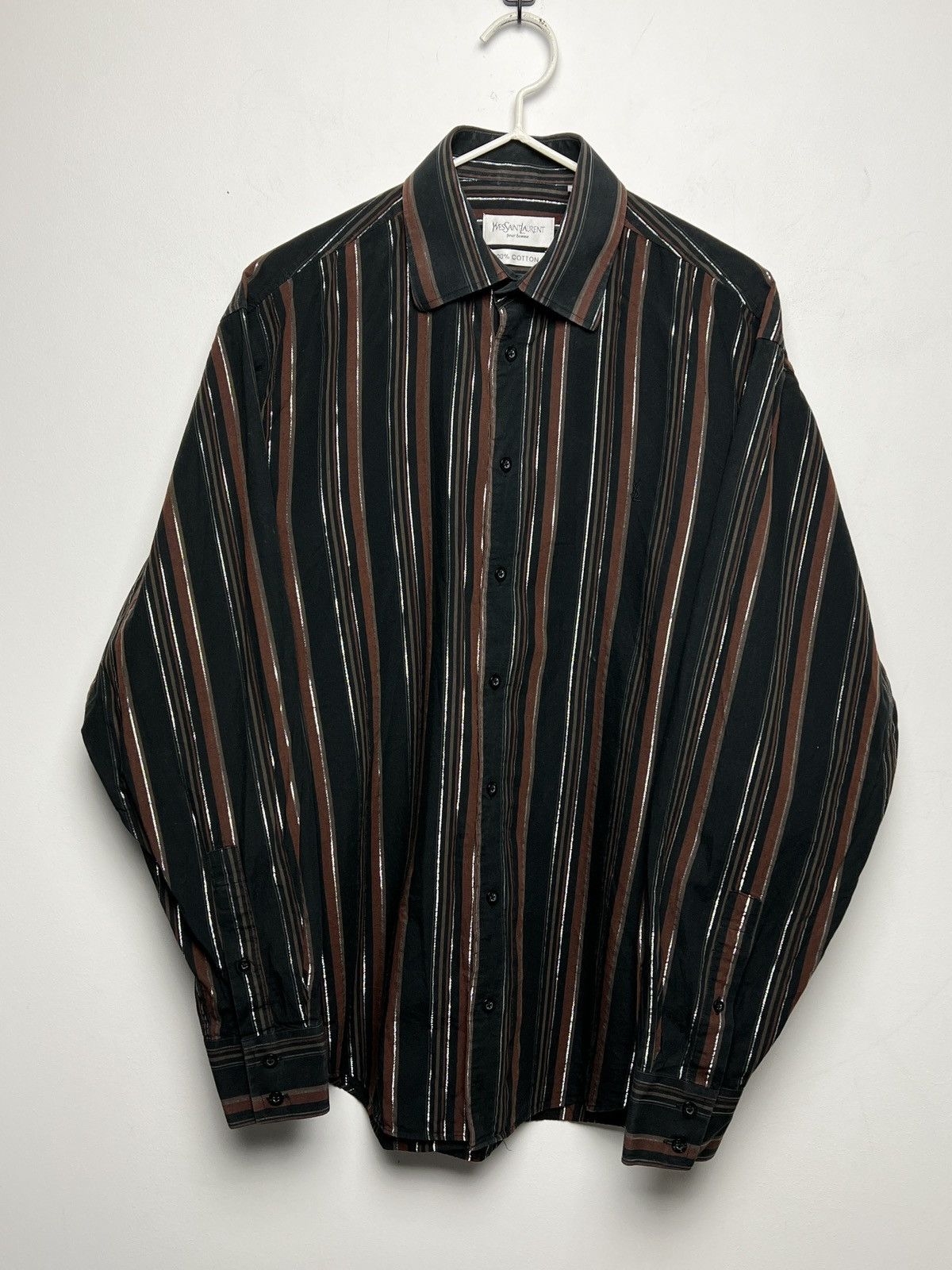 Pre-owned Avant Garde Ysl Y3k Vintage Gipsy Striped Shimmer Shirt