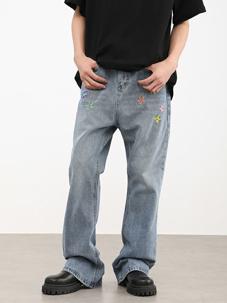 pattern flared fade jeans