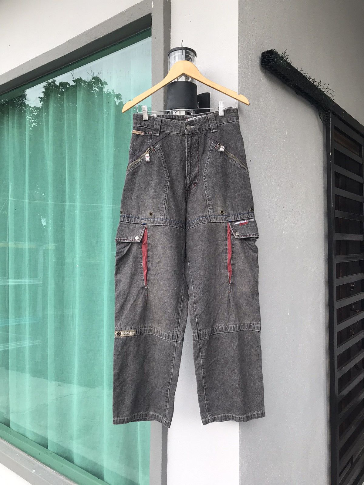 image of Distressed Denim x Vintage Hobo Denim Baggy Cargo in Grey, Men's (Size 29)