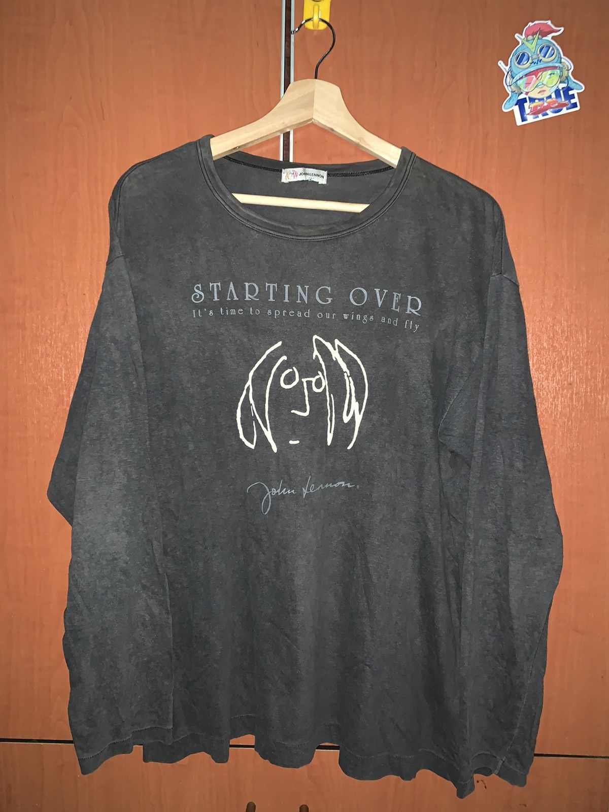 image of Band Tees x John Lennon Vintage John Lennon Longsleeve T-Shirt 90’S Distressed in Sunfaded Black (S