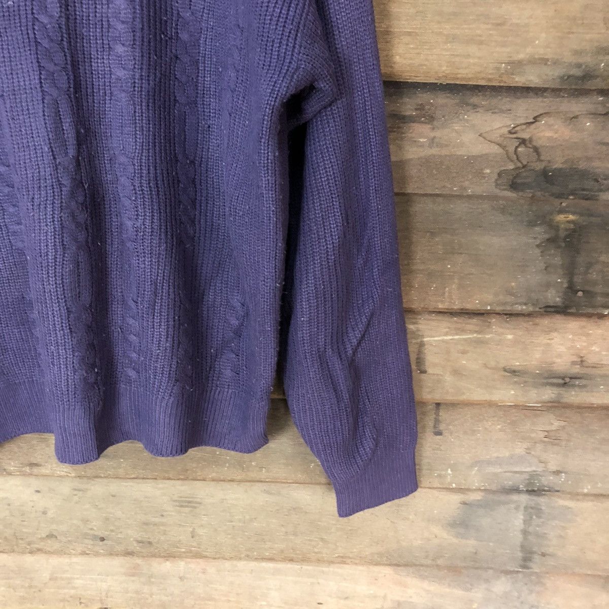 Aran Isles Knitwear × Japanese Brand × Vintage Bay Leaf Purple cable Knitwear #386B Size L / US 10 / IT 46 - 5 Thumbnail