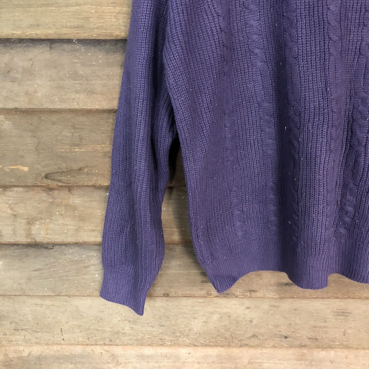Aran Isles Knitwear × Japanese Brand × Vintage Bay Leaf Purple cable Knitwear #386B Size L / US 10 / IT 46 - 4 Thumbnail