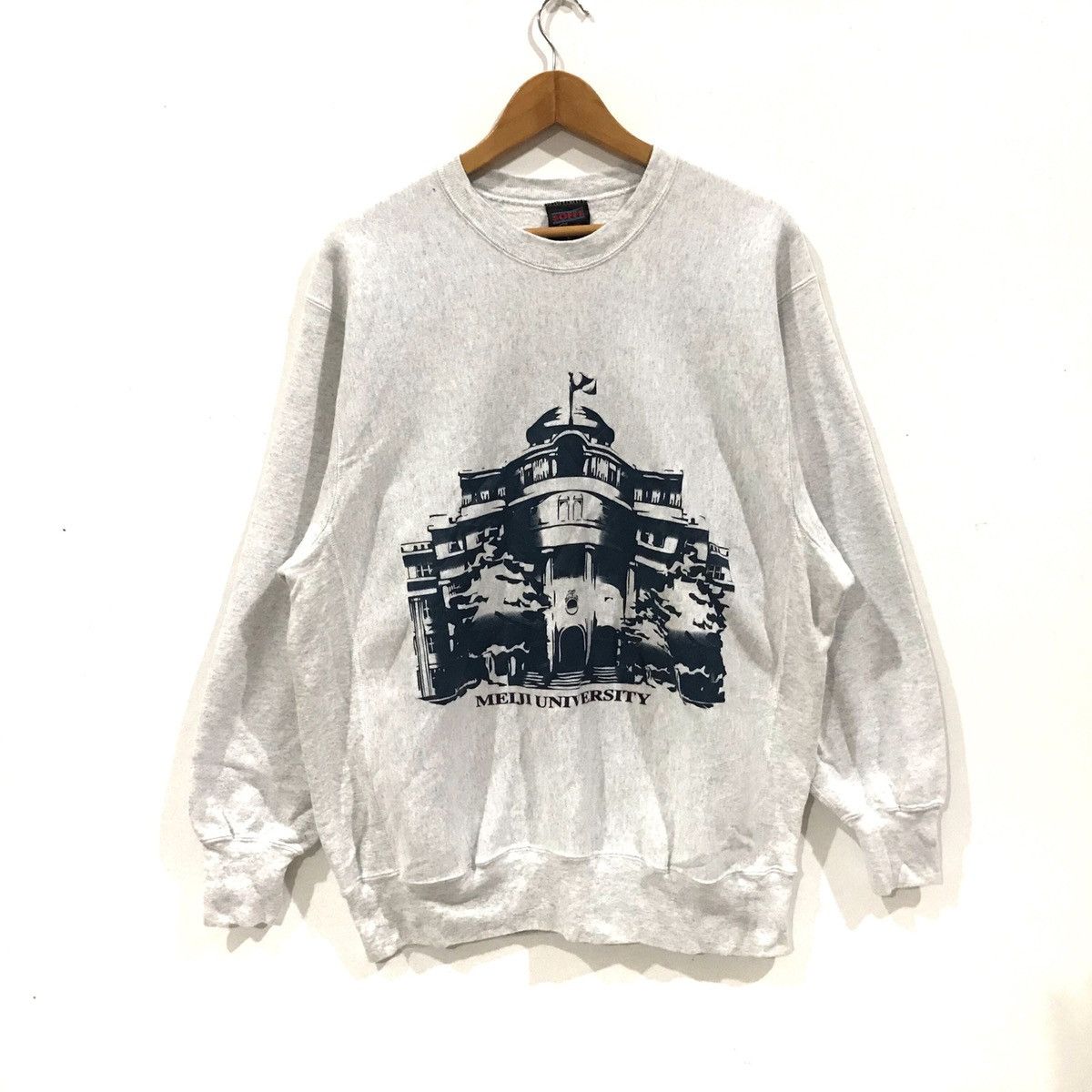 image of American College x Collegiate Vintage Meiji University Big Logo Jumper Pullover Sweatshirt in Grey 