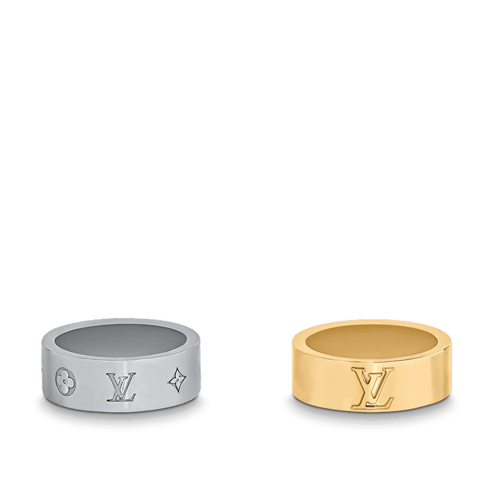 Louis Vuitton LOUIS VUITTON RING MONOGRAM SILVER GOLD LV LOGO M00513