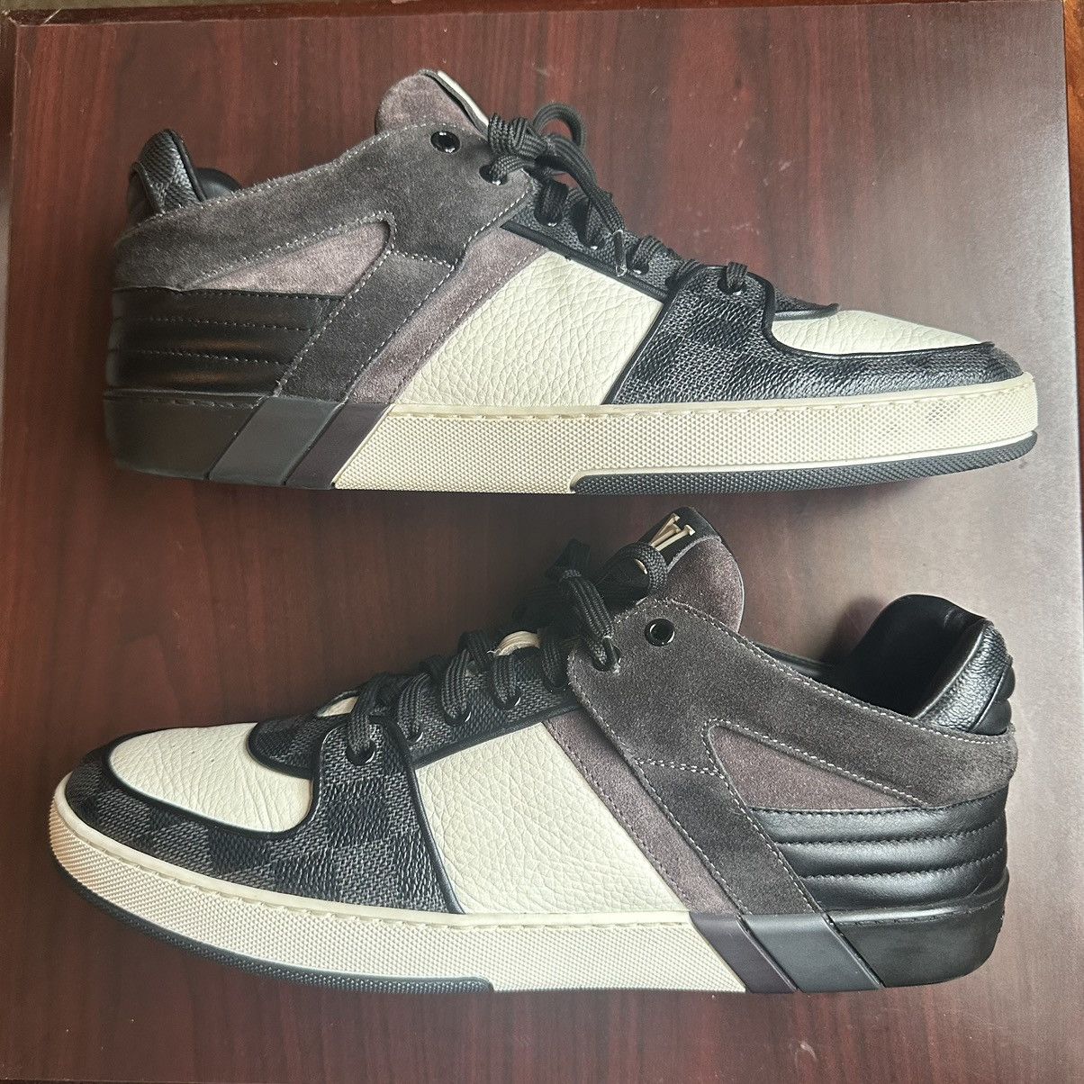 image of Louis Vuitton Damier Low Top Trainer Sneakers in Black/Graphite/White, Men's (Size 10)