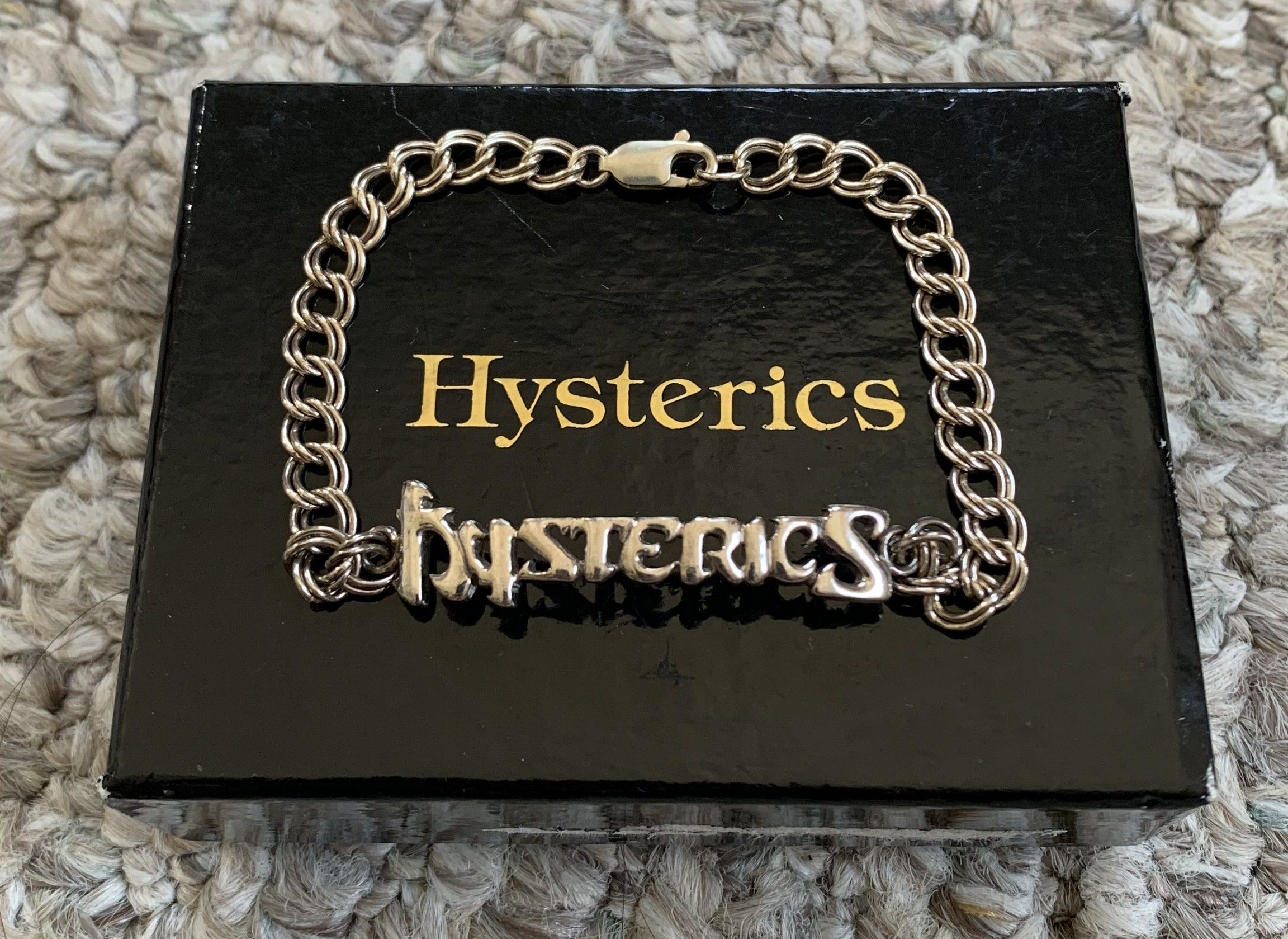 image of Hysteric Glamour Sterling Silver Spellout Bracelet + Box, Men's