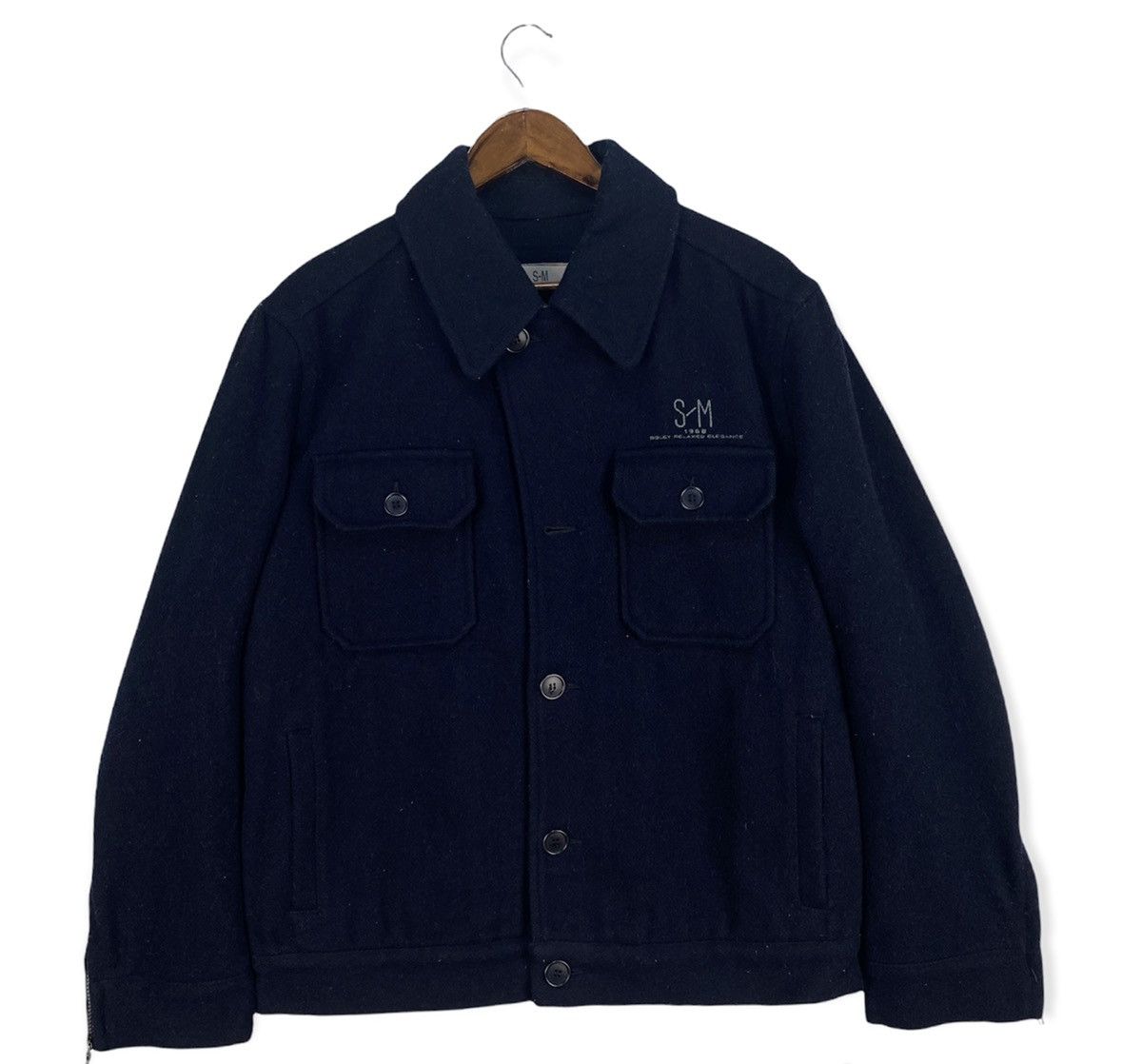 image of Italian Designers x Sisley Vintage Sisley Military Wool Jacket in Darkblue, Men's (Size Small)