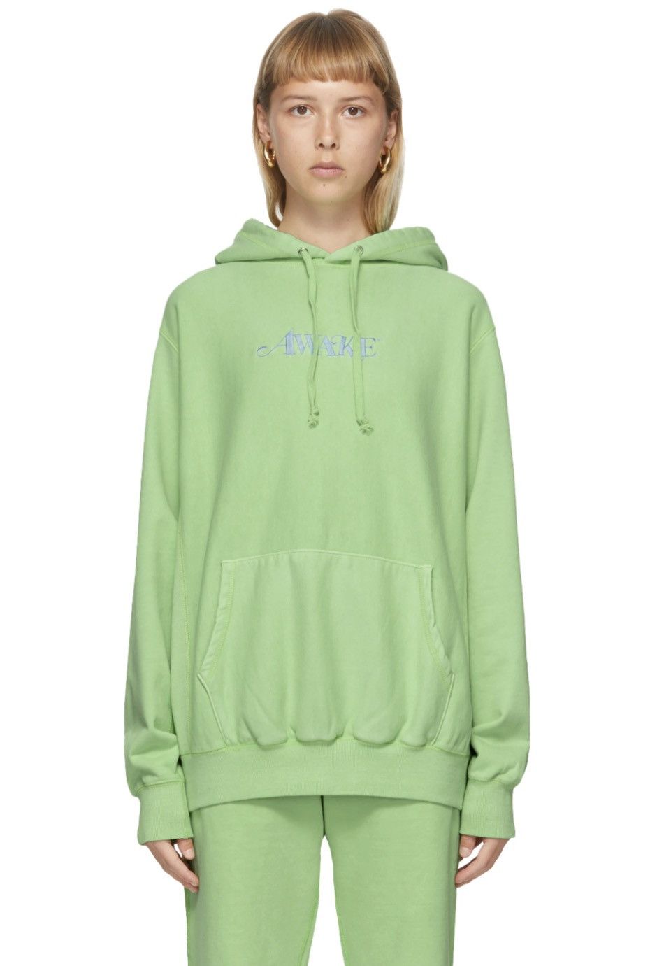 image of Awake Light Green Embroidered Logo Hoodie, Men's (Size 2XL)