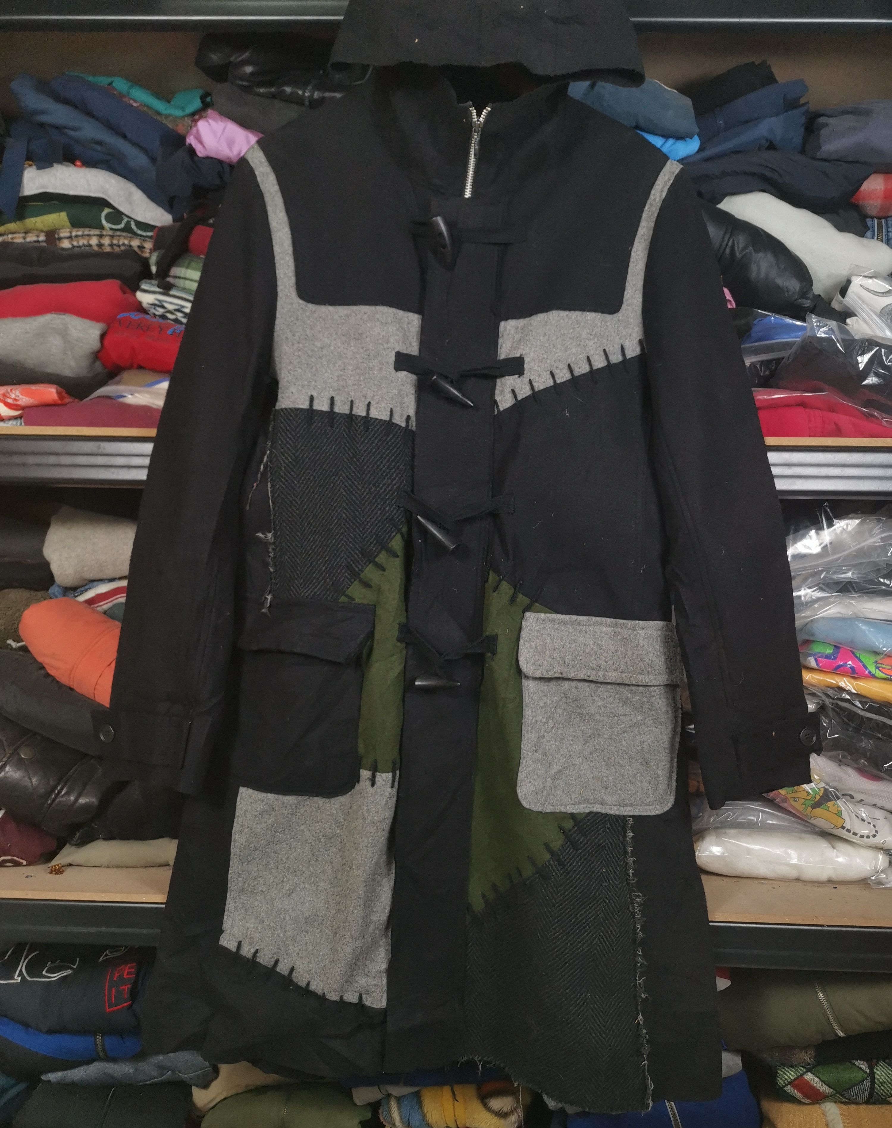 image of Archival Clothing Vintage Patchwork Long Jacket in Black, Women's (Size Medium)