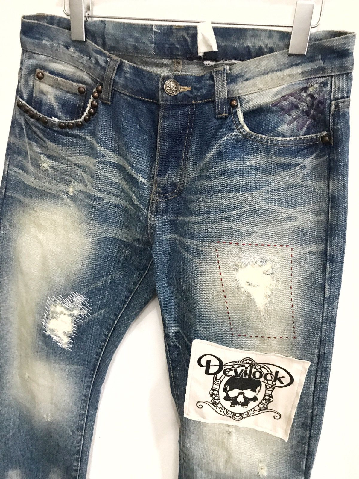 Designer × Hysteric Glamour × Japanese Brand Japanese Brand Devilock Distressed Patches Logo Jeans Size US 33 - 2 Thumbnail