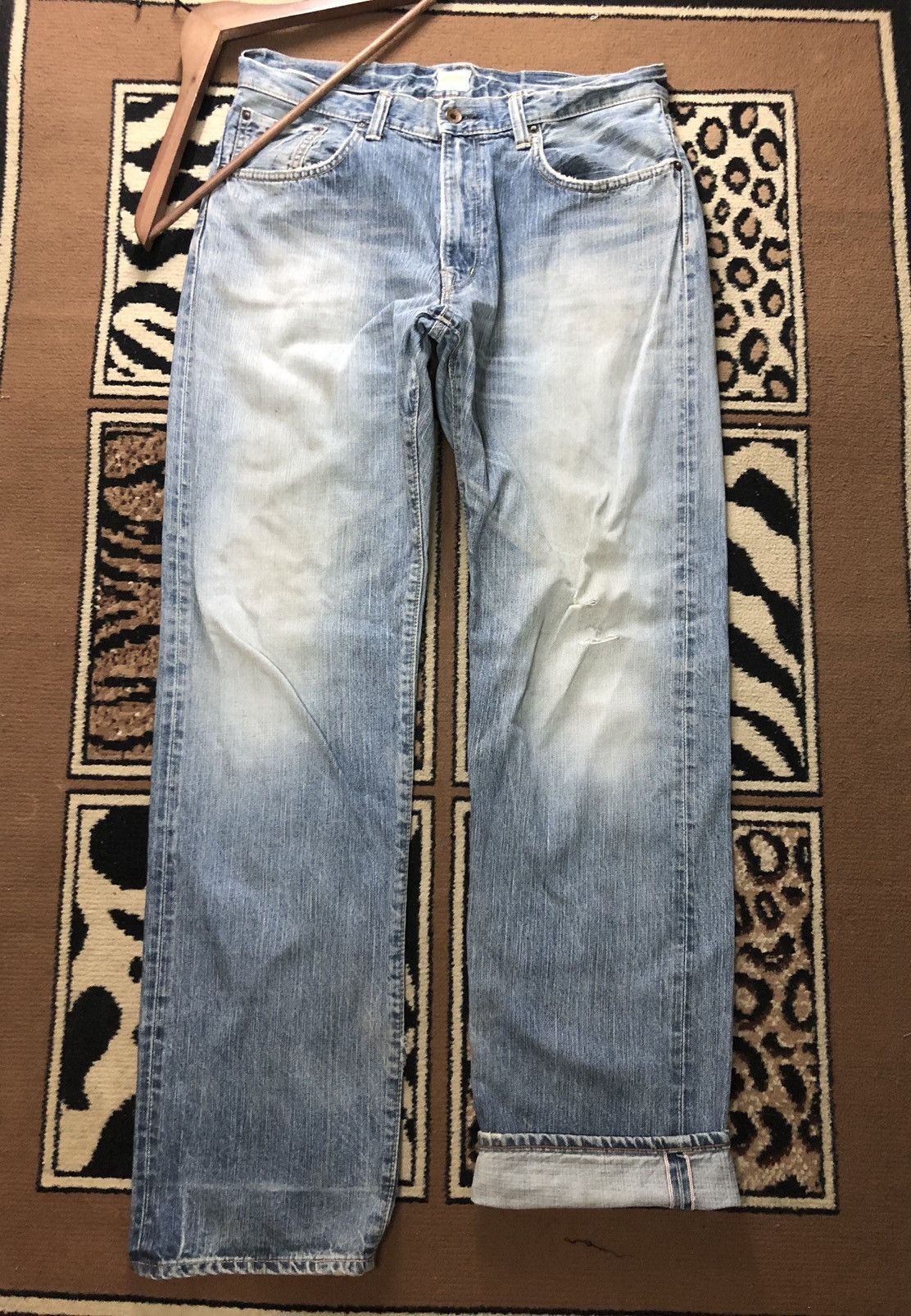 Edwin × Salvage × Vintage VINTAGE SELVEDGE EDWIN 505z BLUE WASH DISTRESSED DENIM Size US 33 - 2 Thumbnail