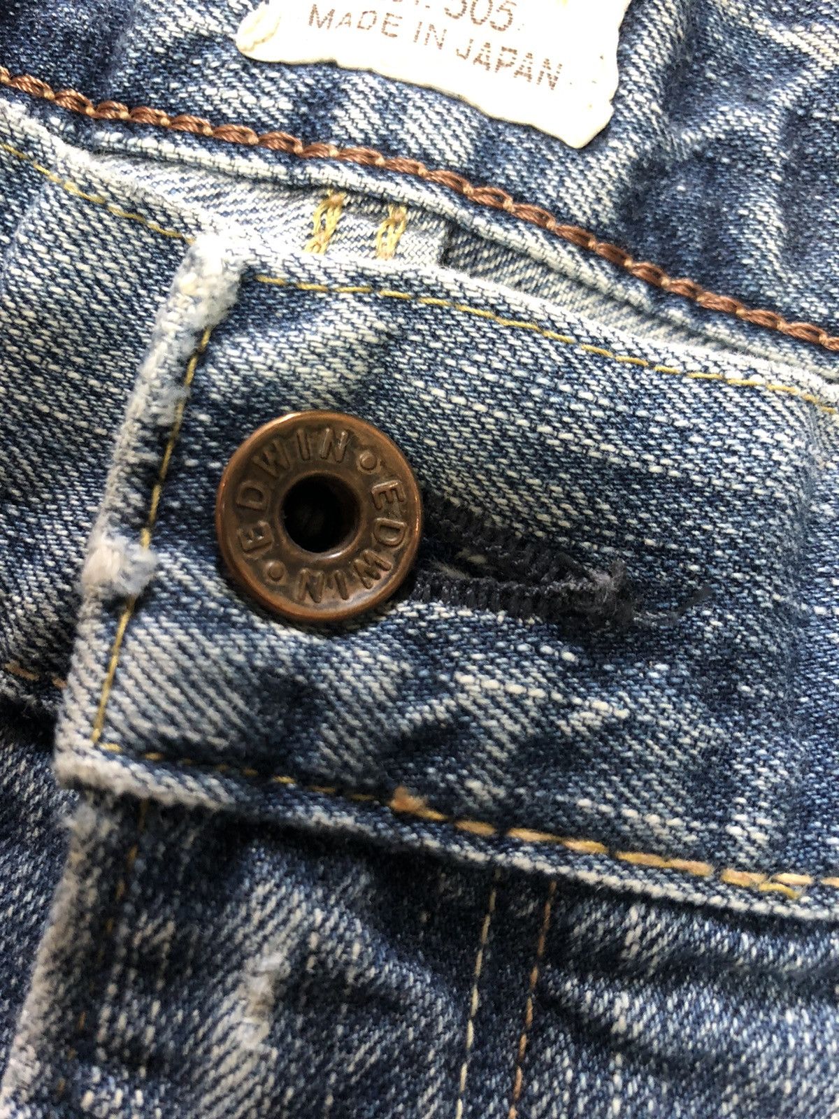 Edwin × Salvage × Vintage VINTAGE SELVEDGE EDWIN 505z BLUE WASH DISTRESSED DENIM Size US 33 - 5 Thumbnail