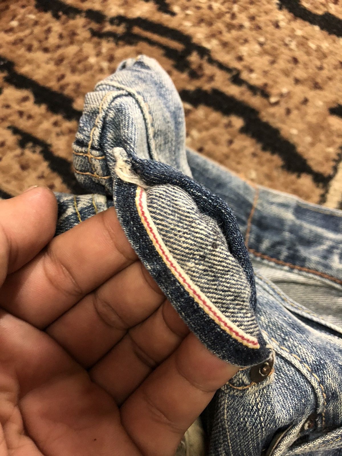 Edwin × Salvage × Vintage VINTAGE SELVEDGE EDWIN 505z BLUE WASH DISTRESSED DENIM Size US 33 - 6 Thumbnail