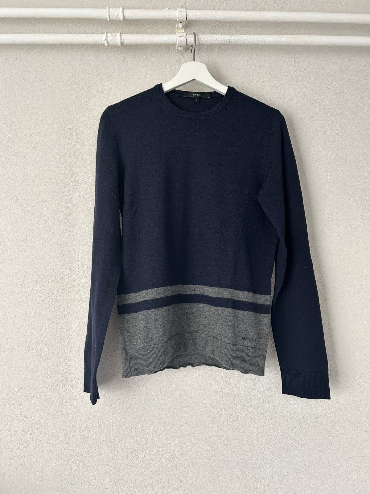 image of Gucci Wool Sweater in Navy/Grey, Men's (Size Small)