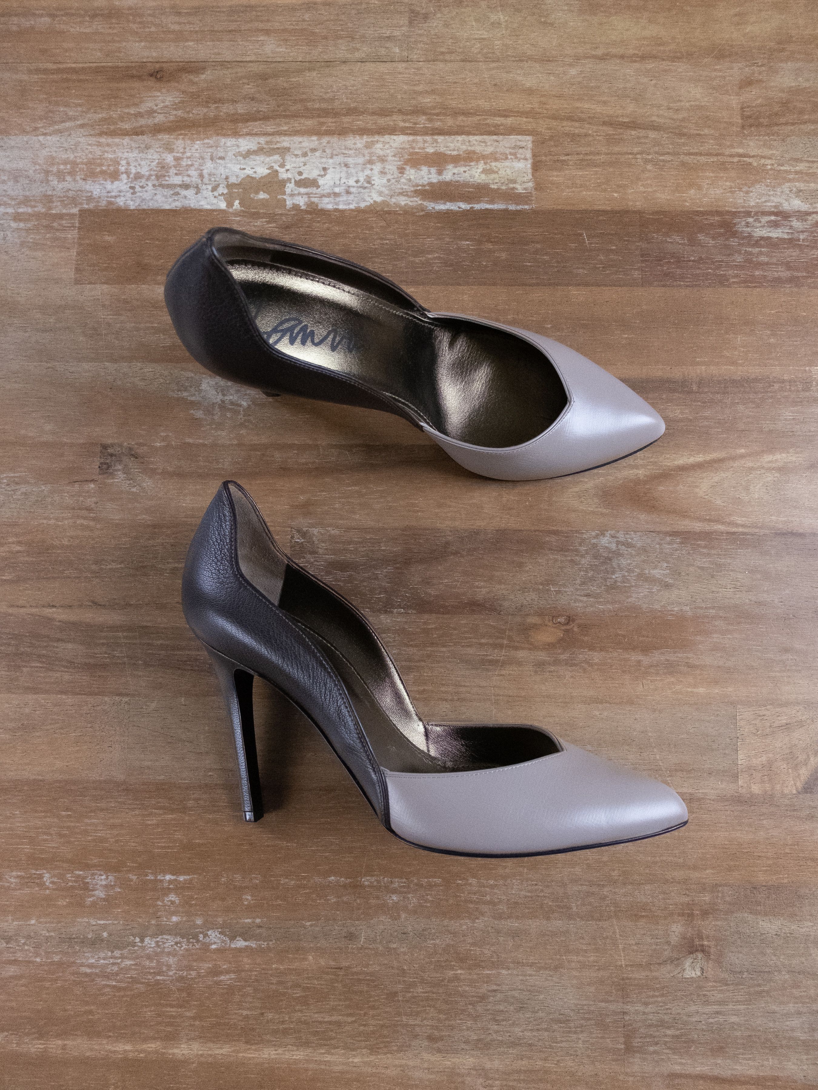 Lanvin LANVIN black gray leather stiletto heel pumps shoes 39.5 Size US 8.5 / IT 38.5 - 1 Thumbnail