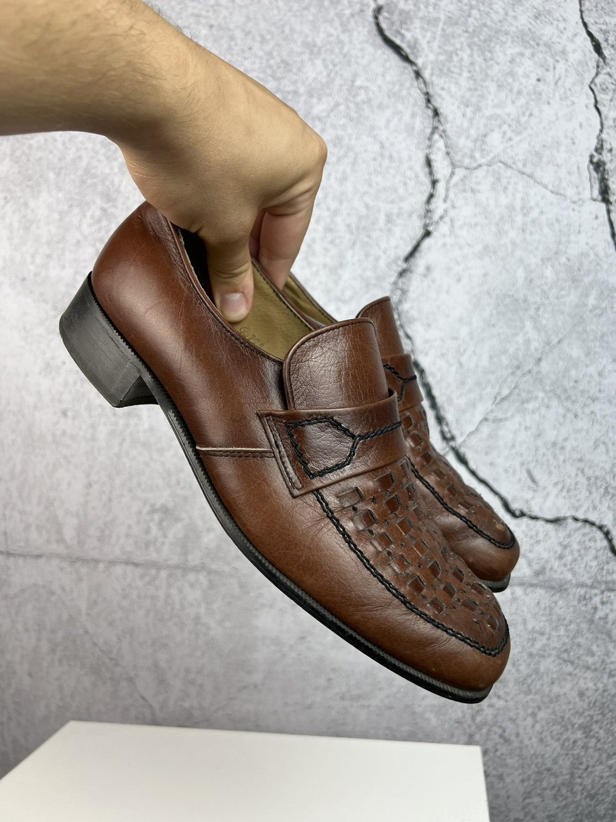 Vintage Italian Leather Derby Shoes in Brown, Men's (Size 7.5)