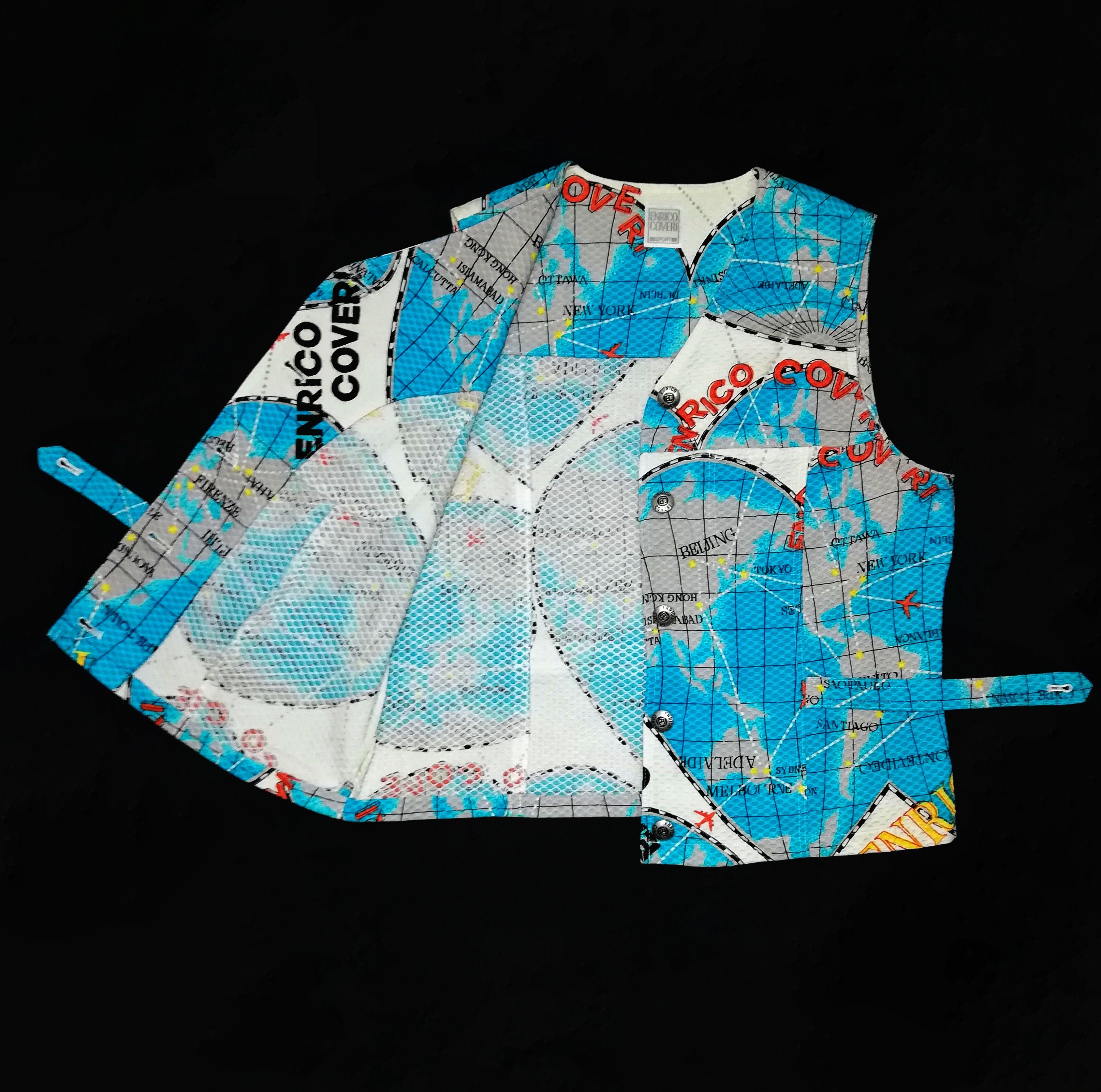 image of Enrico Coveri Sport Globe World Maps Fullprint Vest, Men's (Size Small)