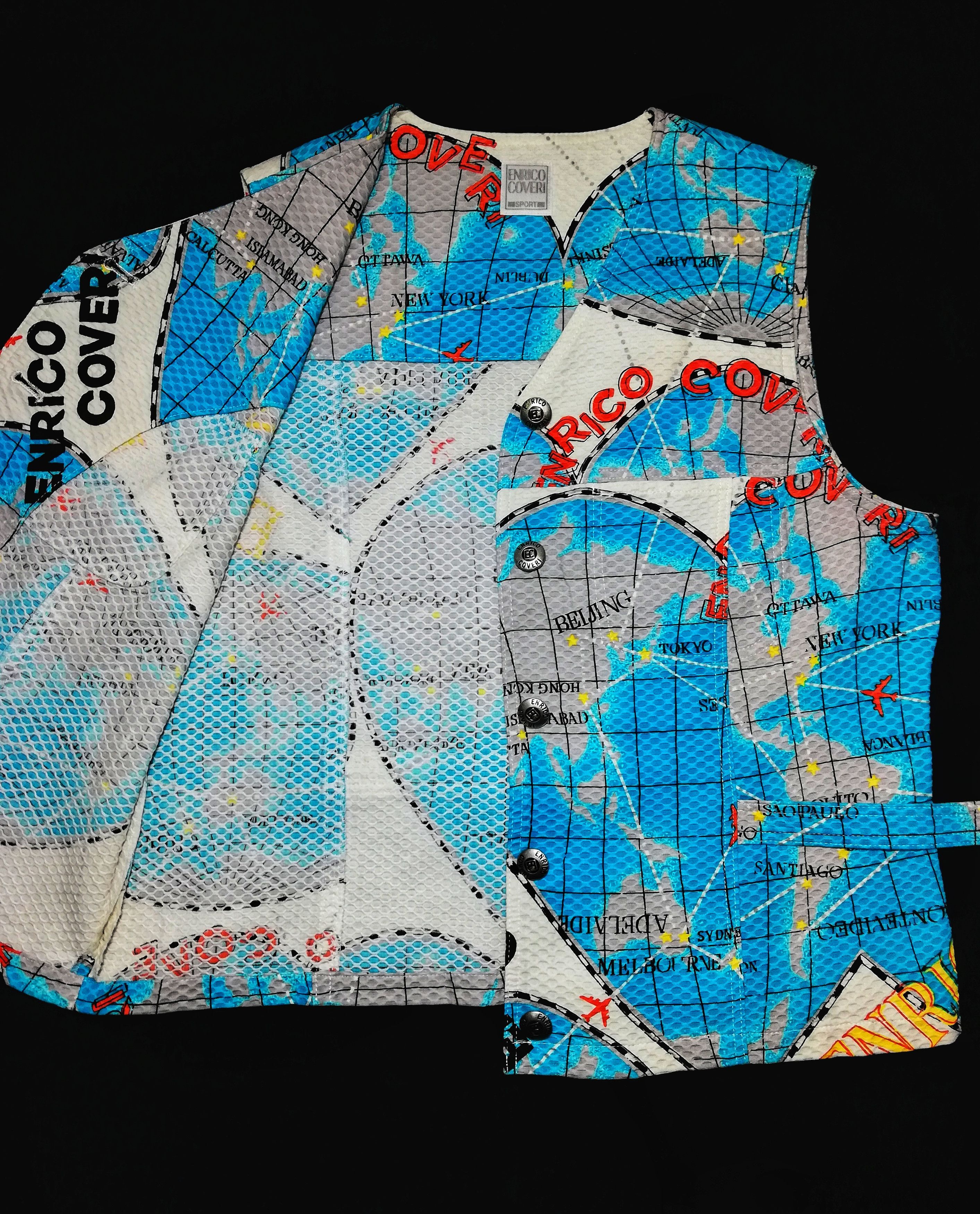 Designer × Enrico Coveri 🔥Enrico Coveri Sport Globe World Maps Fullprint Vest🔥 Size US S / EU 44-46 / 1 - 7 Thumbnail