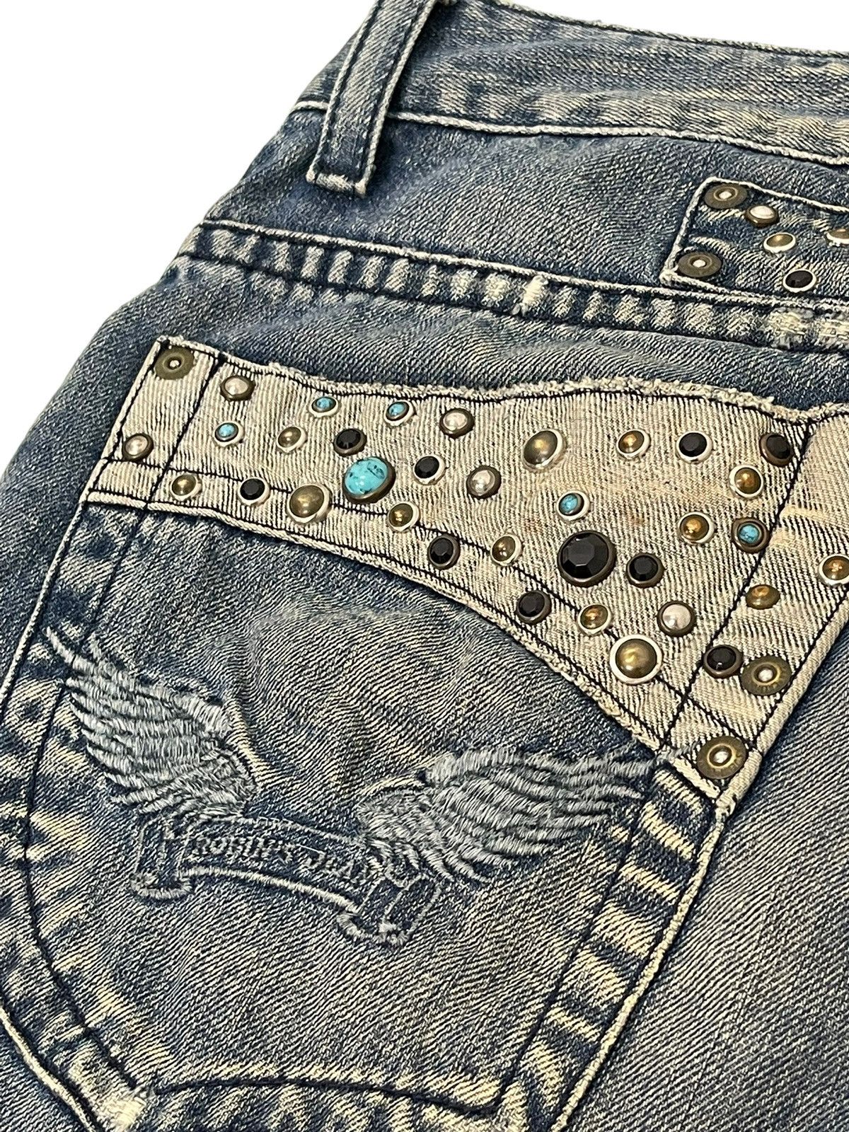 Japanese Brand Flare Jeans Robin’s Jean USA Distress Denim Low Rise 3🟦5 Size US 30 / EU 46 - 20 Thumbnail