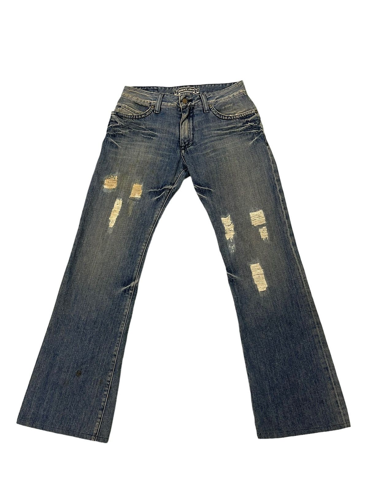 Japanese Brand Flare Jeans Robin’s Jean USA Distress Denim Low Rise 3🟦5 Size US 30 / EU 46 - 2 Thumbnail