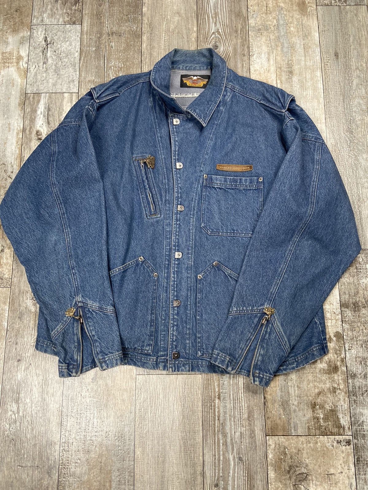 image of Crazy Vintage Faded Harley Davidson Essential Jacket Unique in Blue, Men's (Size 2XL)