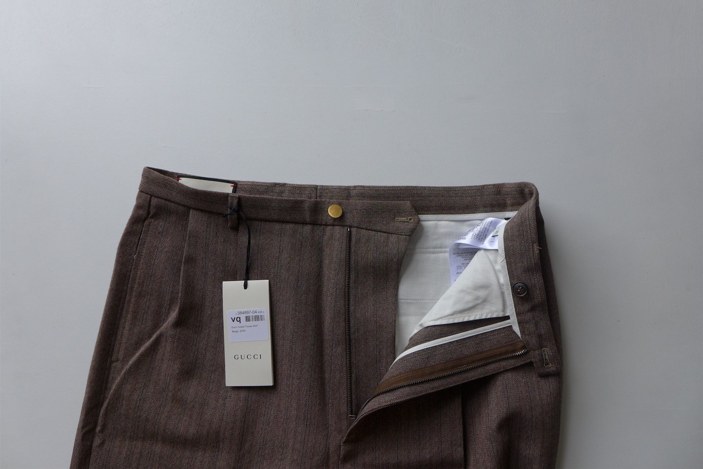 Gucci Gucci Pleated Straight Leg Brown Herringbone Wool Trousers. Size US 34 / EU 50 - 10 Thumbnail