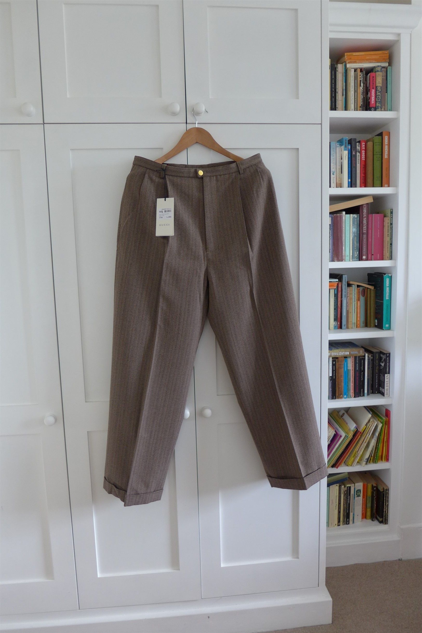 Gucci Gucci Pleated Straight Leg Brown Herringbone Wool Trousers. Size US 34 / EU 50 - 4 Thumbnail