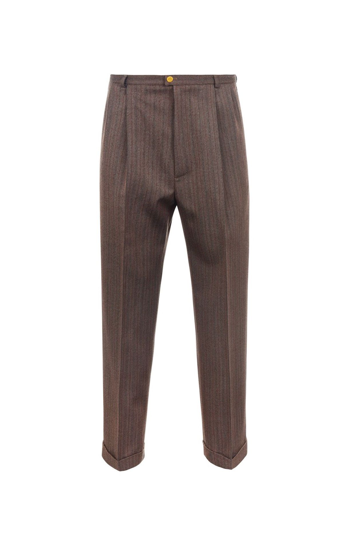 Gucci Gucci Pleated Straight Leg Brown Herringbone Wool Trousers. Size US 34 / EU 50 - 1 Thumbnail