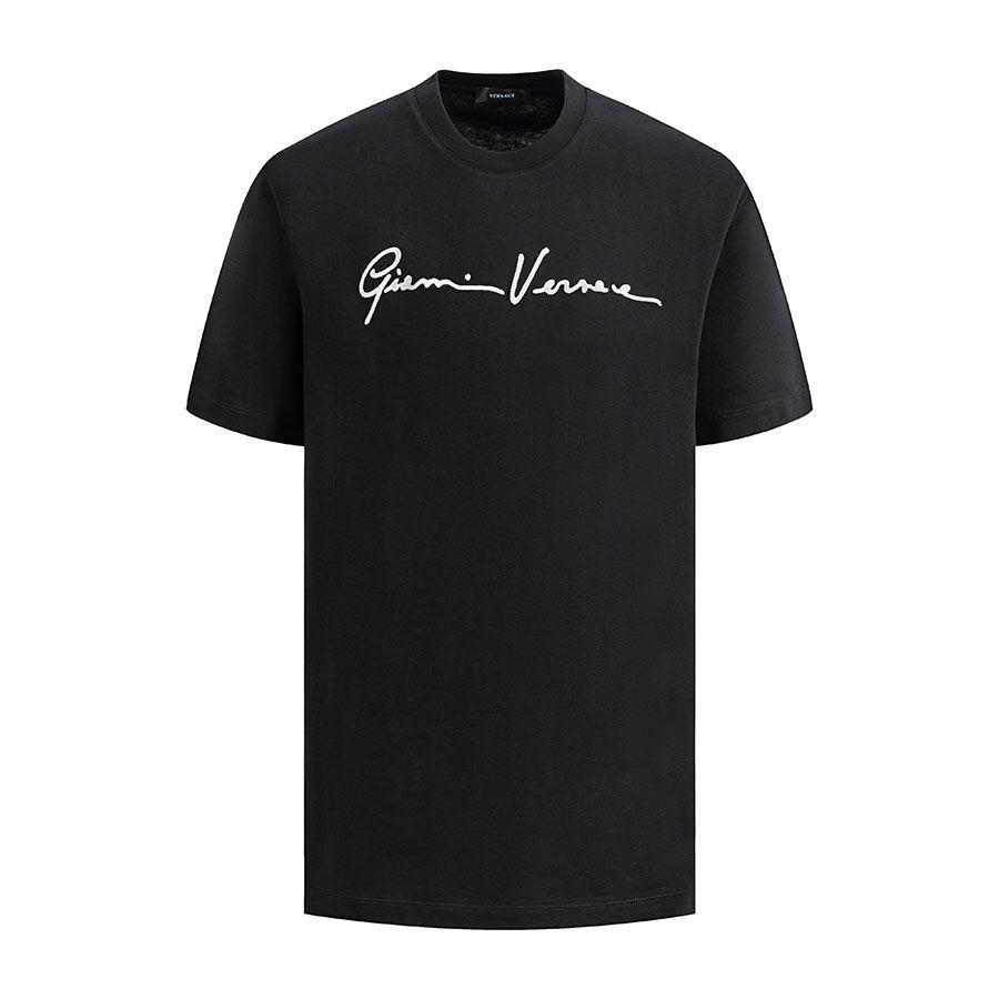 Image of Versace Black White Signature Logo Embroidered T-Shirt Xl, Men's