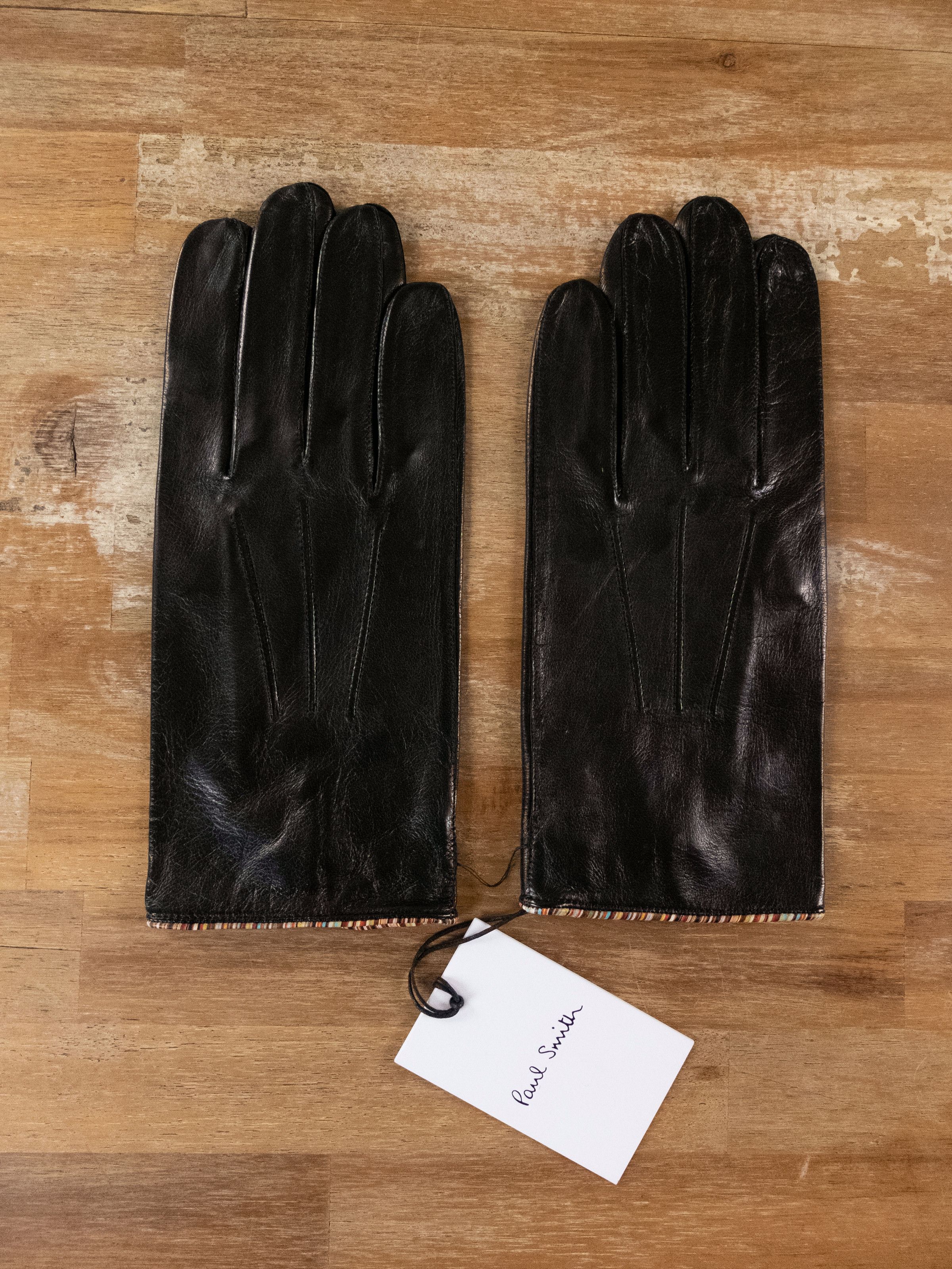 Paul Smith PAUL SMITH mainline black stripe piping leather gloves M Size ONE SIZE - 4 Thumbnail