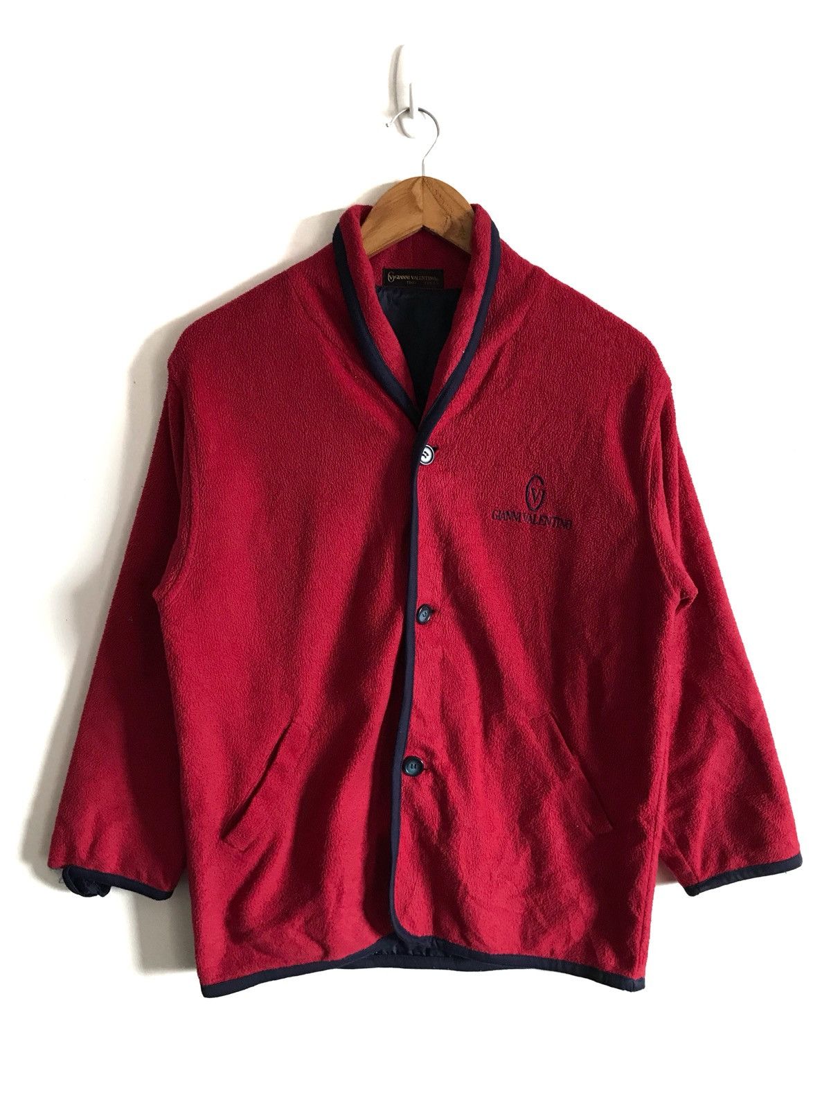 image of Vintage Gianni Valentino Fleece Jacket in Red, Men's (Size Small)