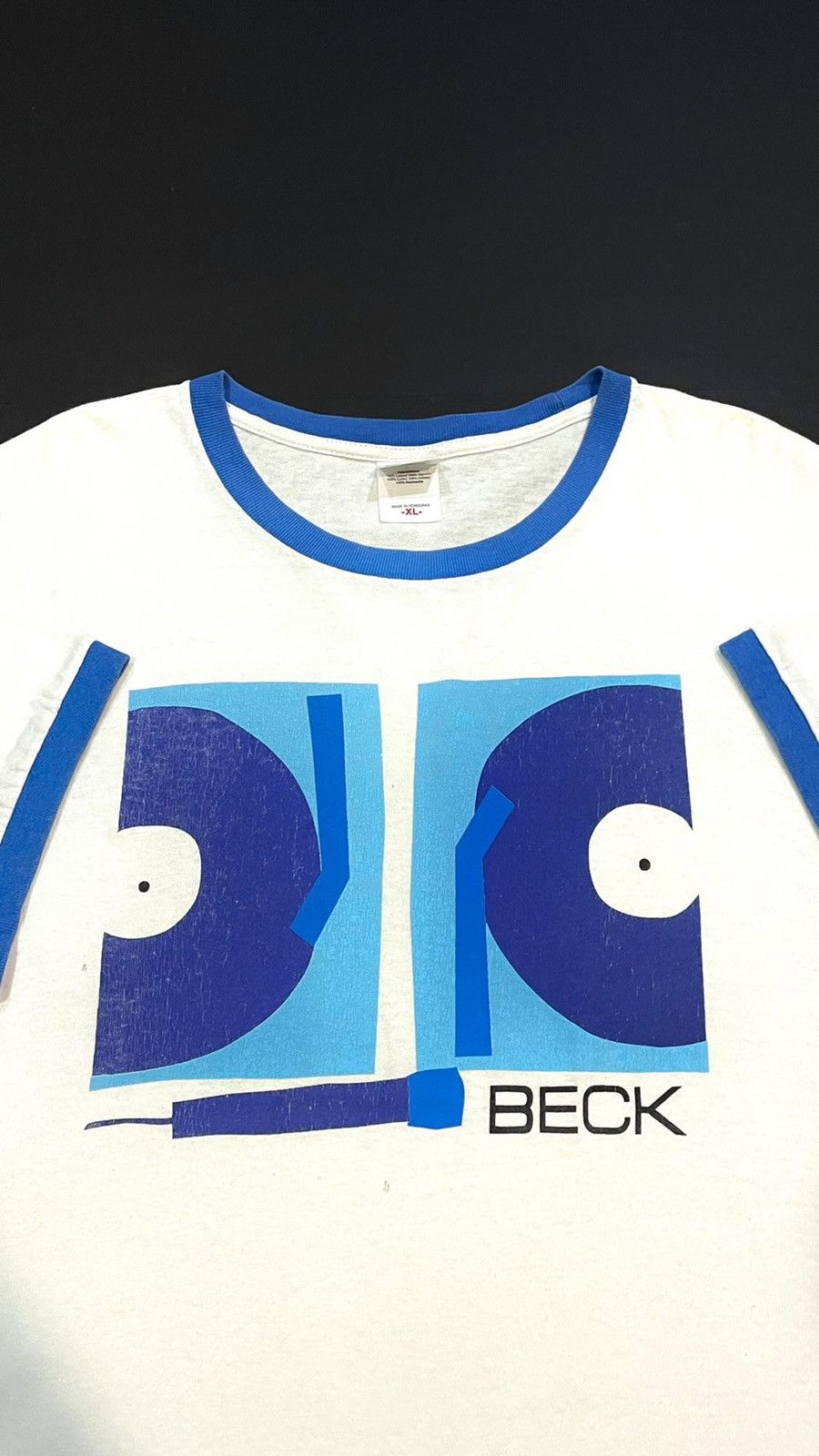 image of Band Tees x Vintage Beck “Turntables” Ringer Shirt in White, Men's (Size XL)