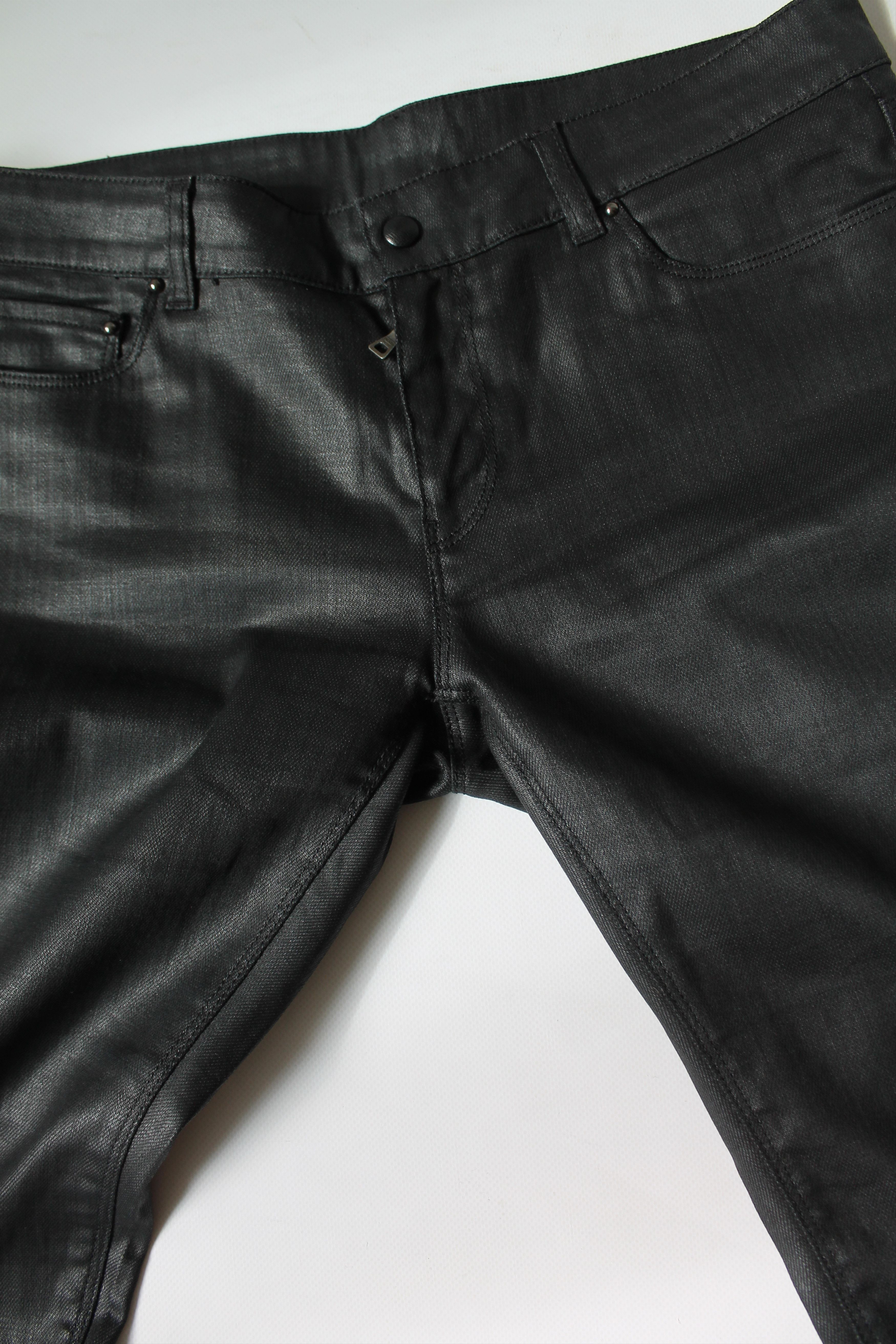 Prada PRADA Skinny Coated denim Unisex Pants Contour Fit Black Size 31" - 16 Thumbnail