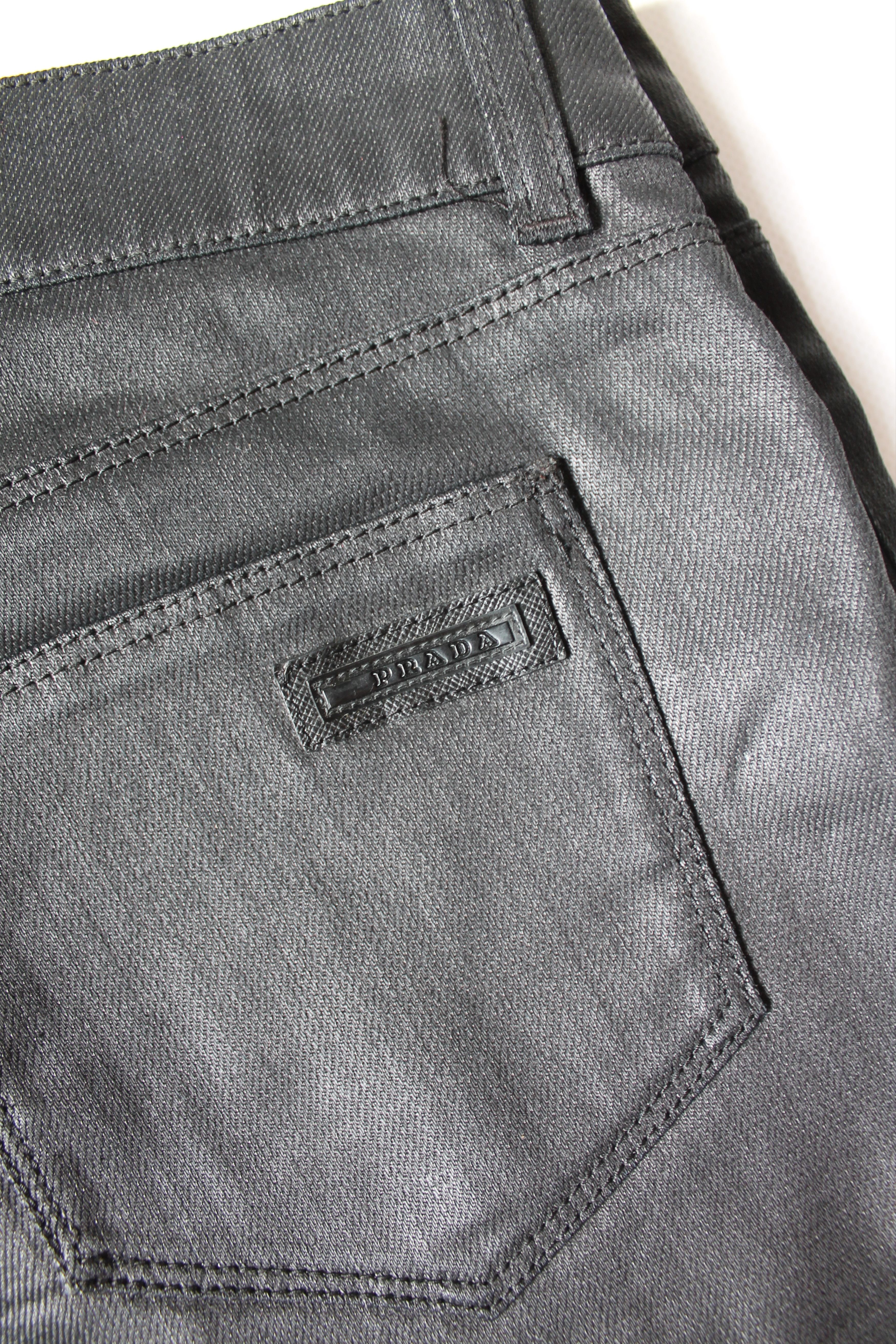 Prada PRADA Skinny Coated denim Unisex Pants Contour Fit Black Size 31" - 20 Thumbnail
