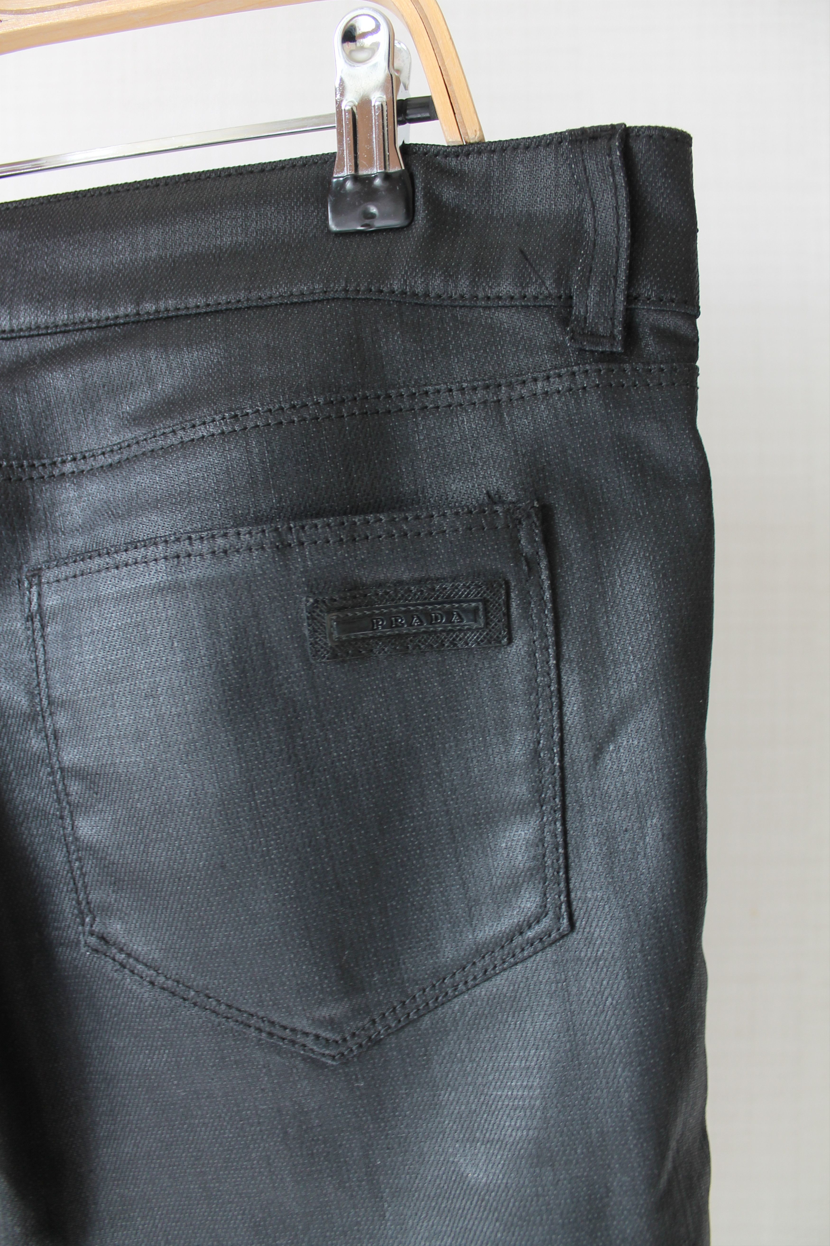 Prada PRADA Skinny Coated denim Unisex Pants Contour Fit Black Size 31" - 8 Thumbnail