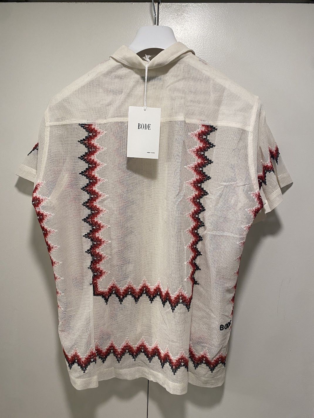 Bode Bode Loop Mesh Shirt in Pink/Multi zig zag Size US M / EU 48-50 / 2 - 4 Thumbnail