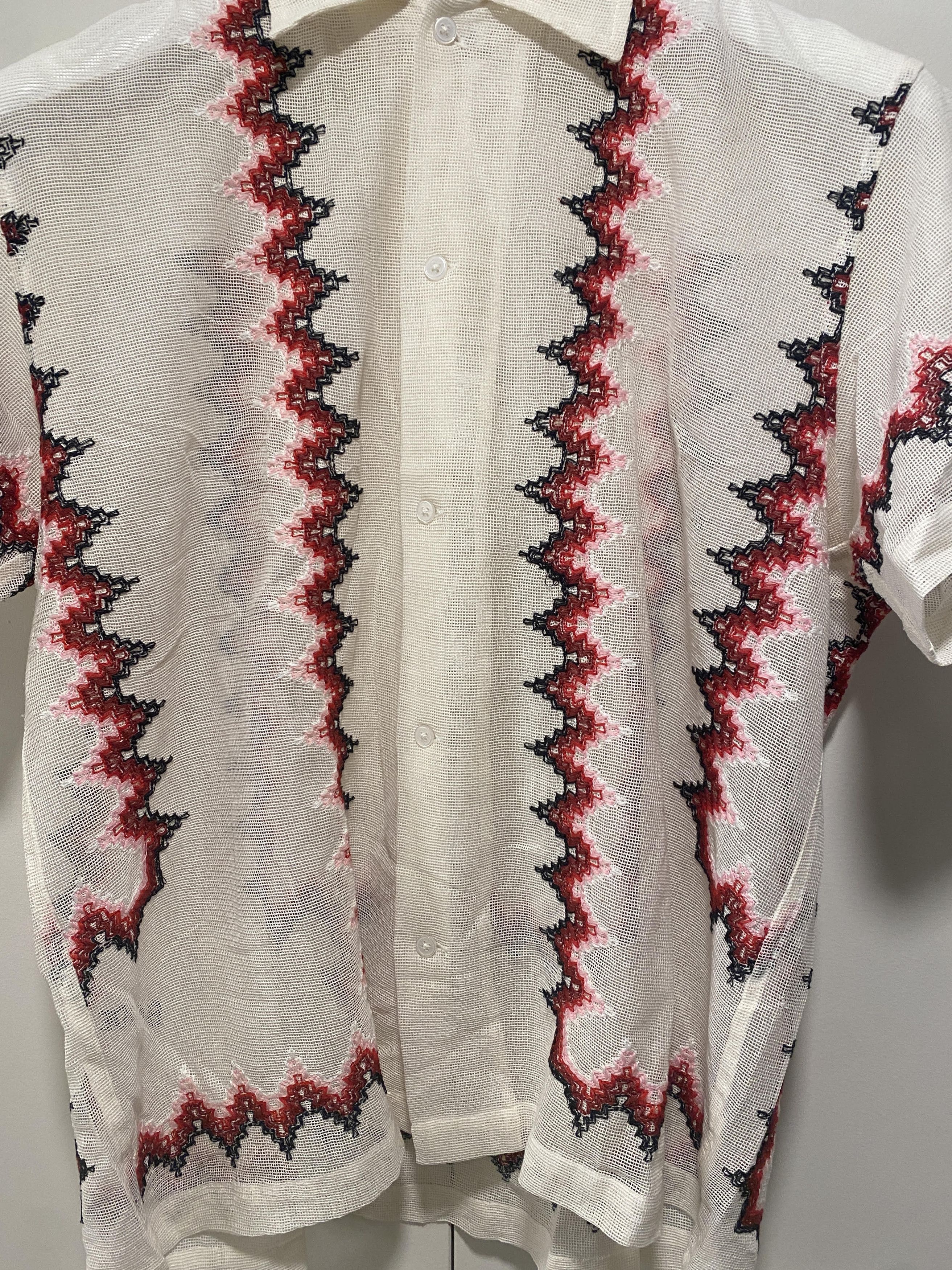 Bode Bode Loop Mesh Shirt in Pink/Multi zig zag Size US M / EU 48-50 / 2 - 3 Thumbnail