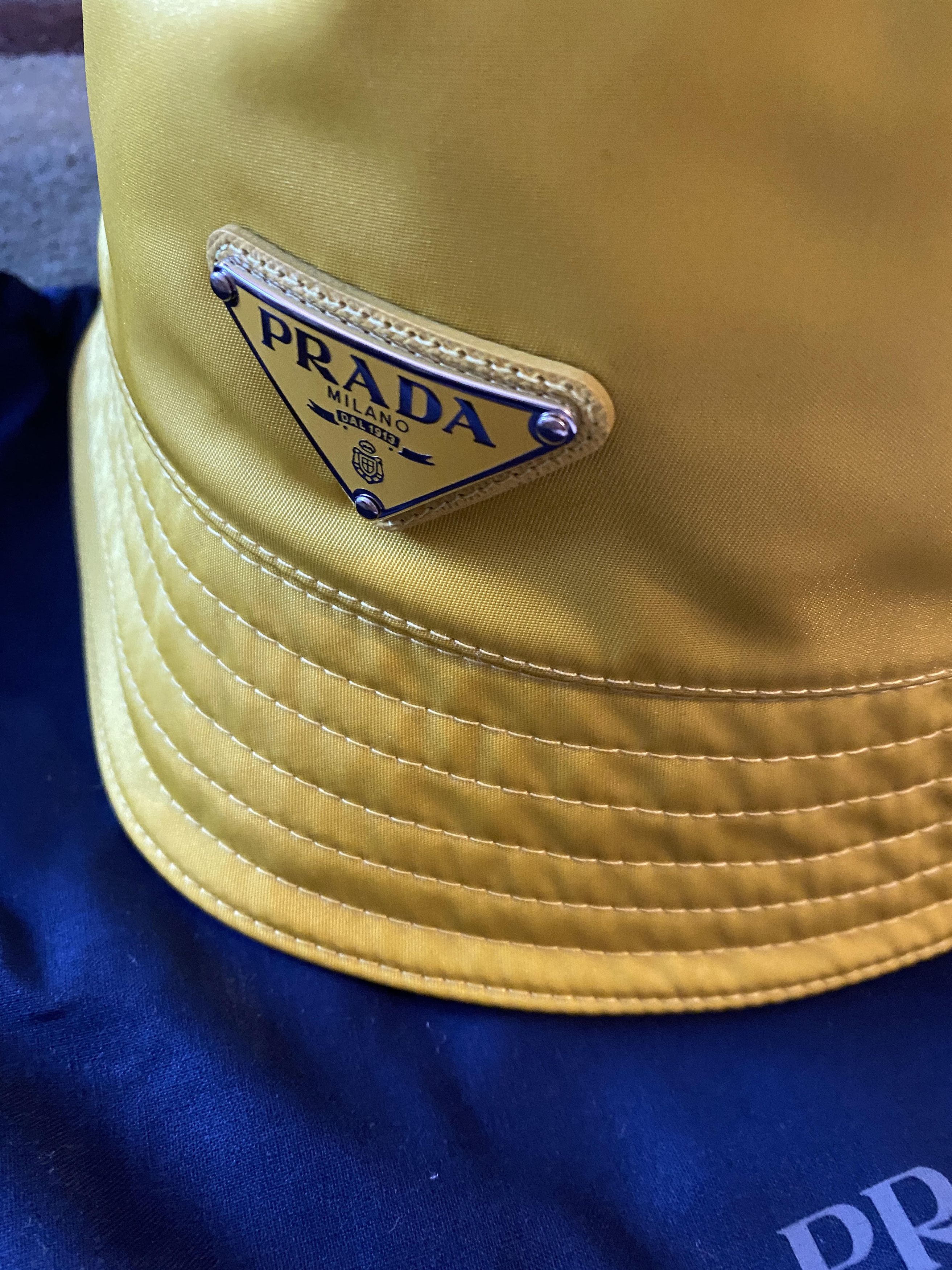 image of Prada Nylon Yellow Pineapple Bucket Hat Silver Tone, Men's