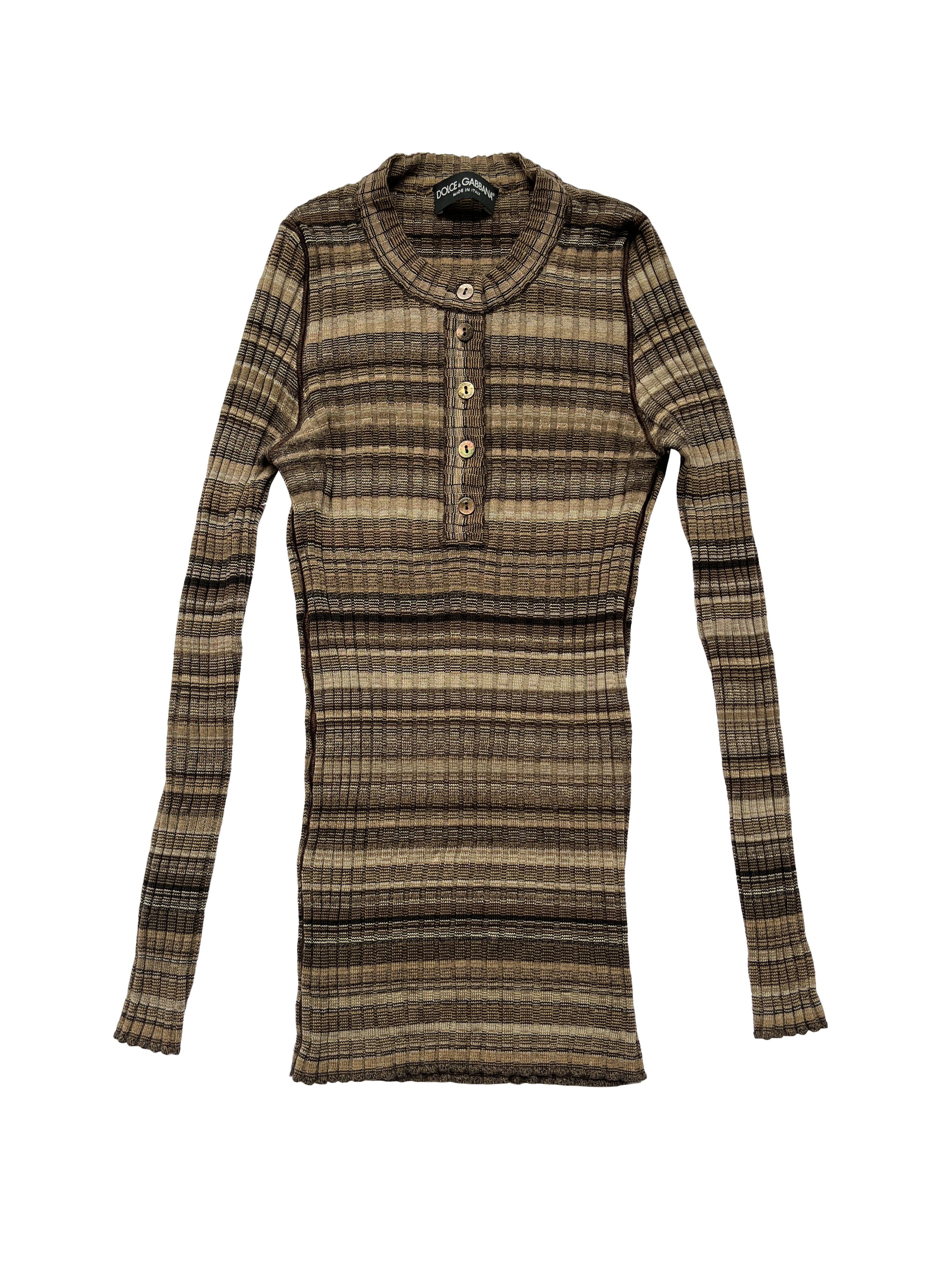 Dolce & Gabbana ⚡️QUICK SALE⚡️Dolce & Gabbana Brown Striped Stretchy Knit Size S / US 4 / IT 40 - 1 Thumbnail