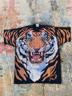 Detroit Tigers Baseball Shirt T Shirt Tee Vintage Fruit of the Loom  Athletic MLB Tiger Head White All Cotton Mens L XL