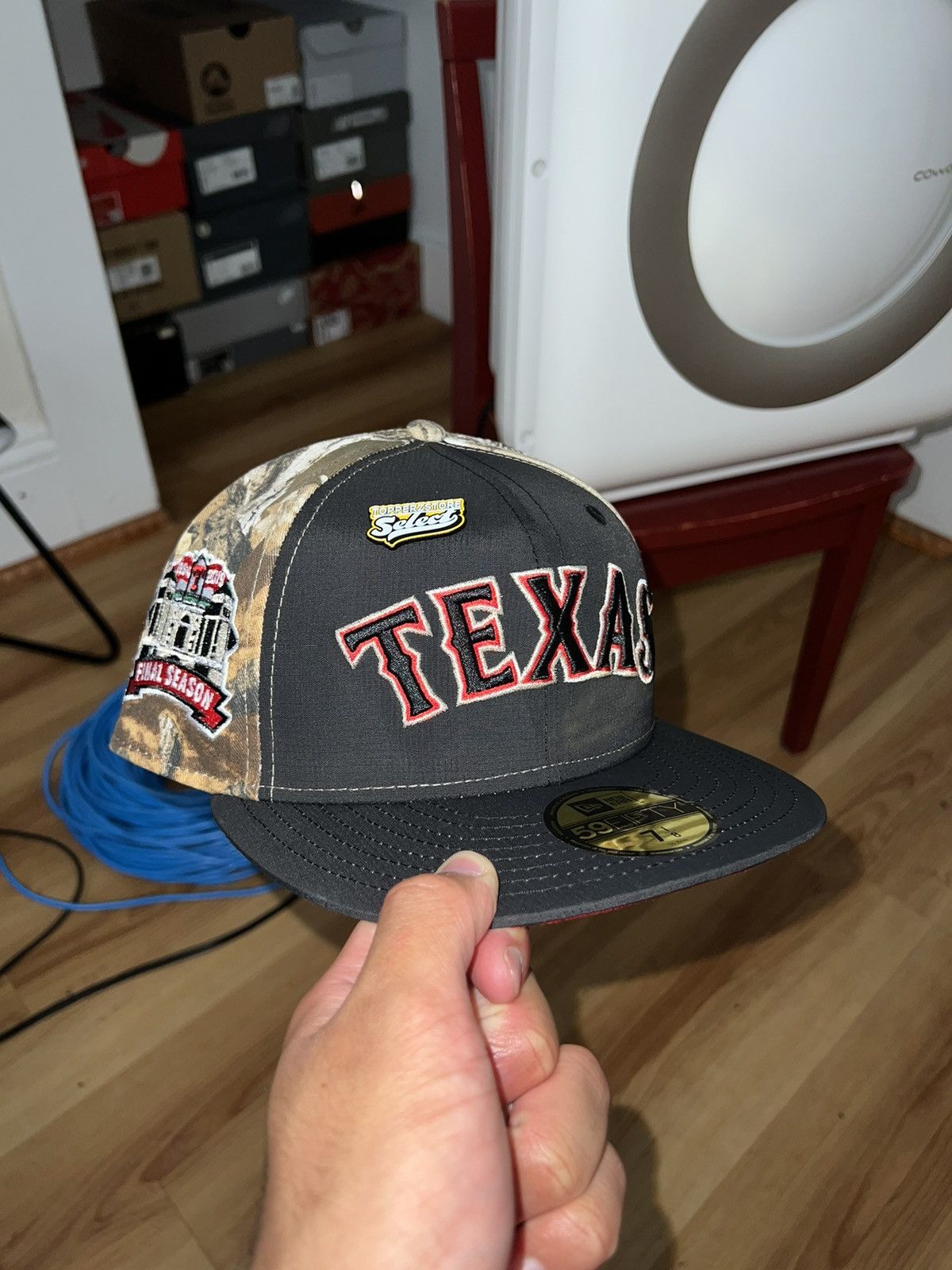 image of Hat Club x Myfitteds 7 1/8 Topperz Usa Texas Rangers Fitted Hat in Realtree/Black, Men's