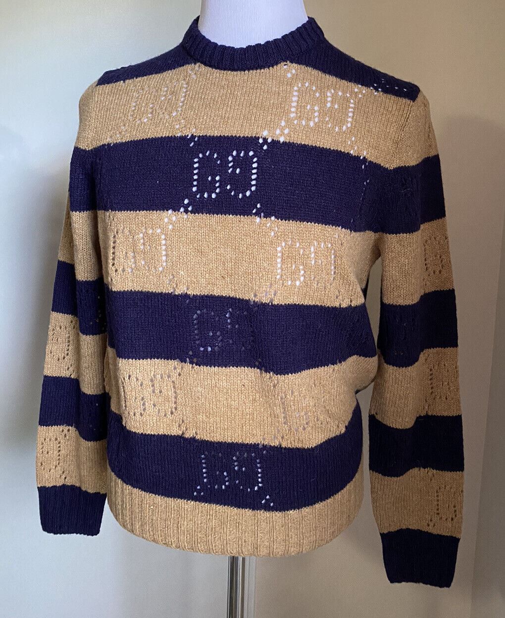 image of Gucci Sweater In Blue & Camel in Blue/Camel, Men's (Size Small)