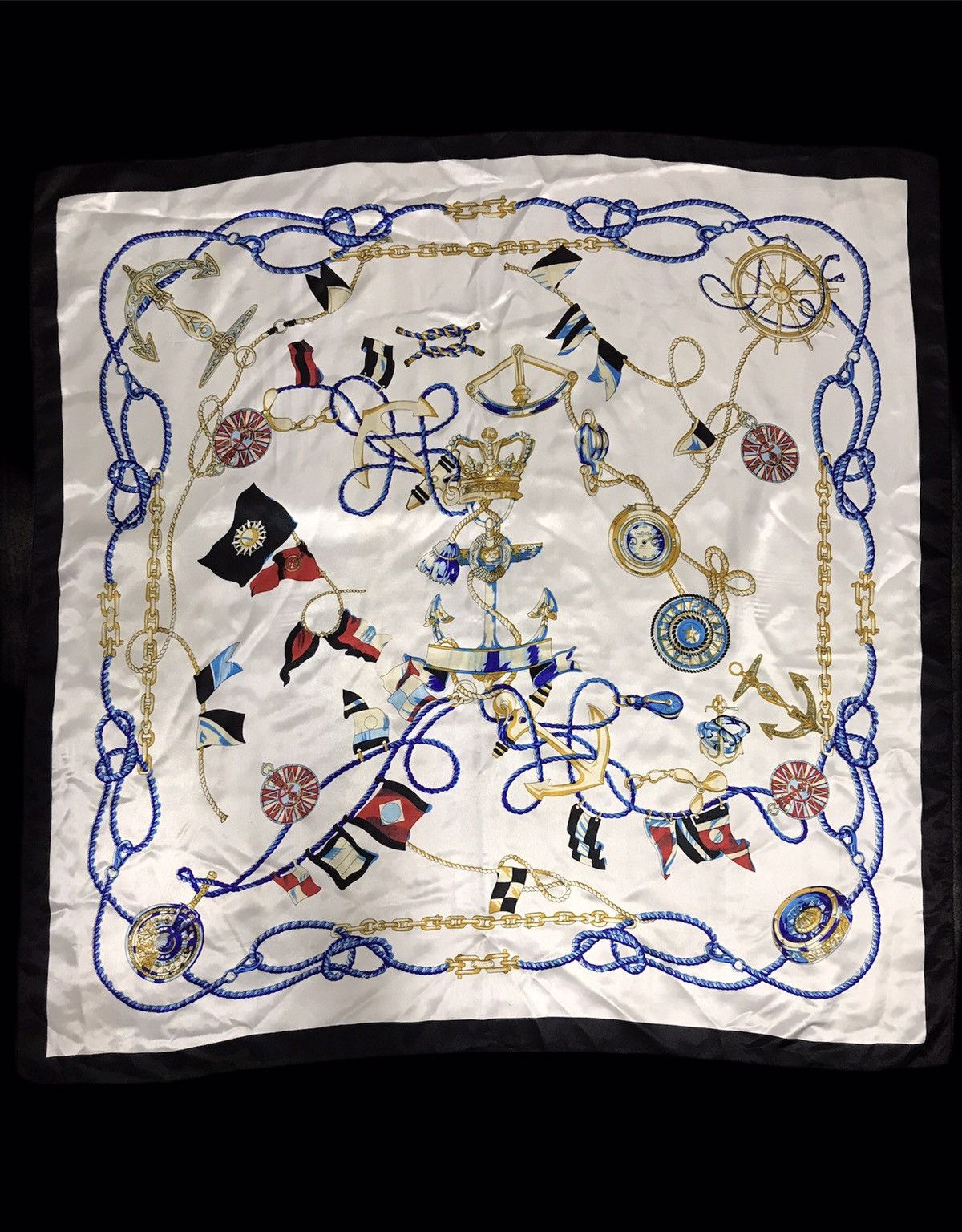 Other Vintage 90s Silk Scarf Baroque Anchor Art Design Mask Idea Size ONE SIZE - 2 Thumbnail