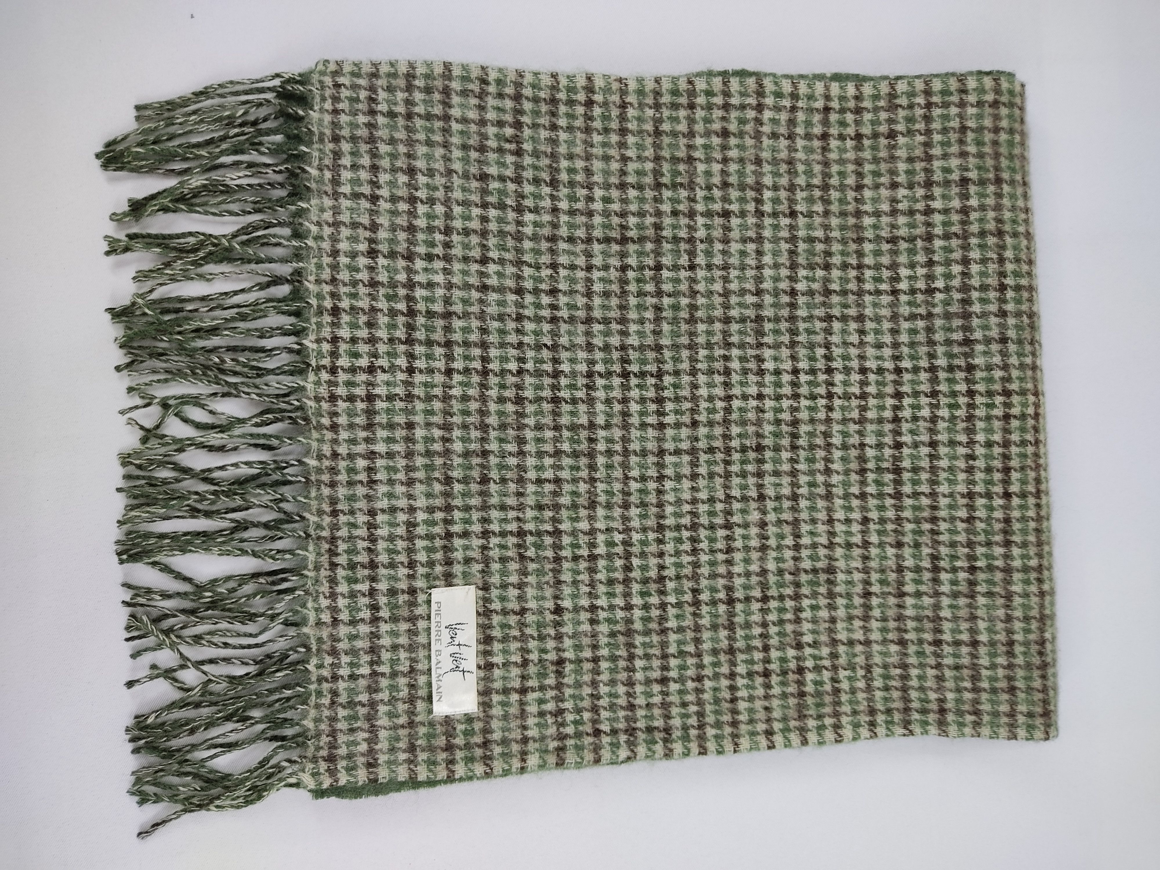 Designer Pierre Balmain Muffler Scarf Vent Vert Plaid Check Size ONE SIZE - 3 Thumbnail