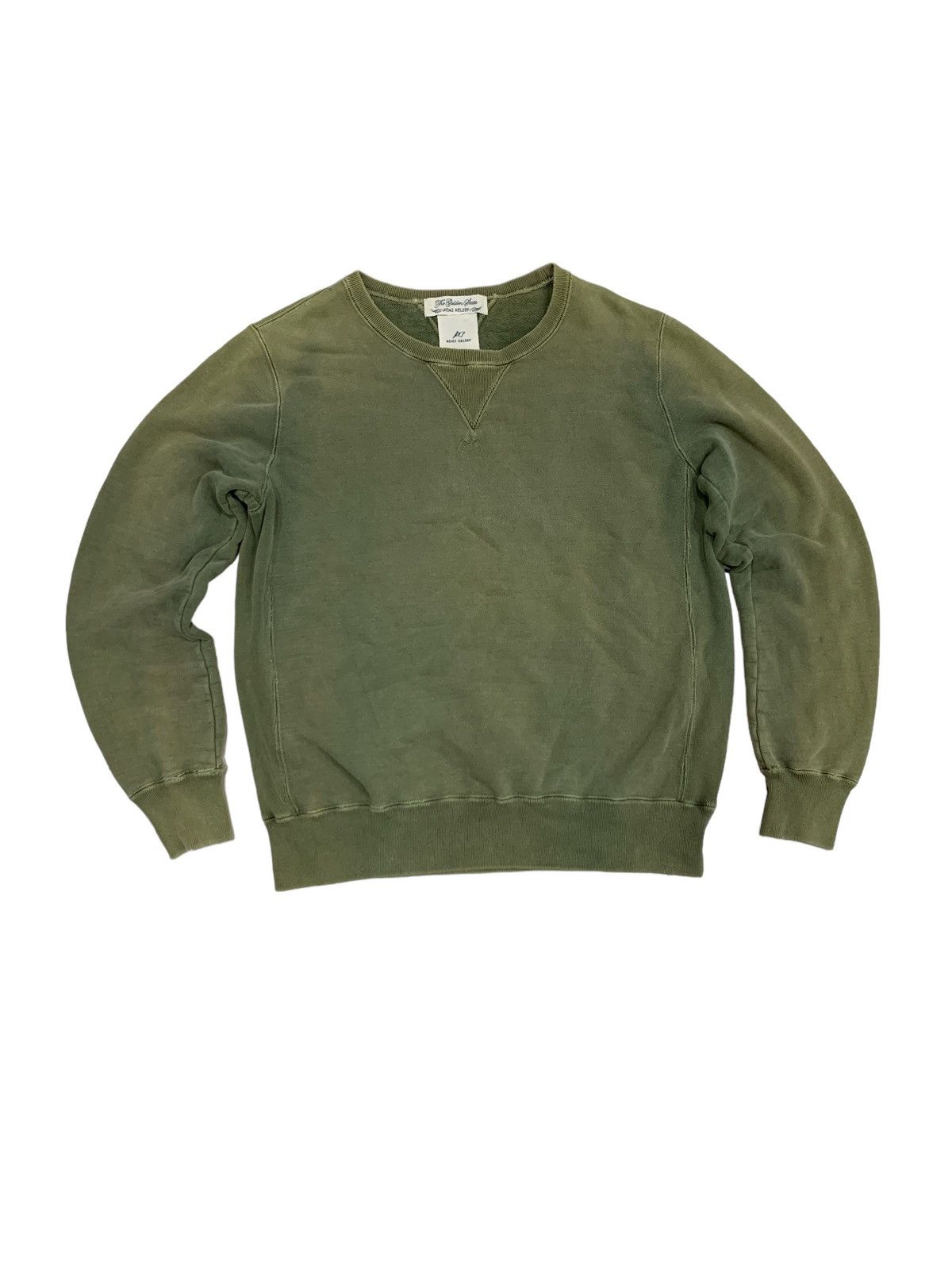 image of Distressed Sun Faded Destroyed Look Remi Relief Sweatshirt in Olive Green, Men's (Size XL)