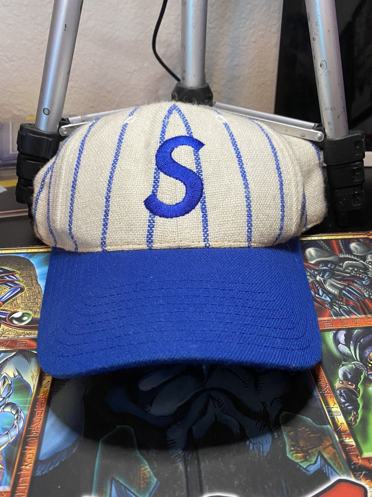 image of American Needle x Supreme Vintage 2008 Wool Pinstripe S Logo Cap With Store Tag in Blue, Men's